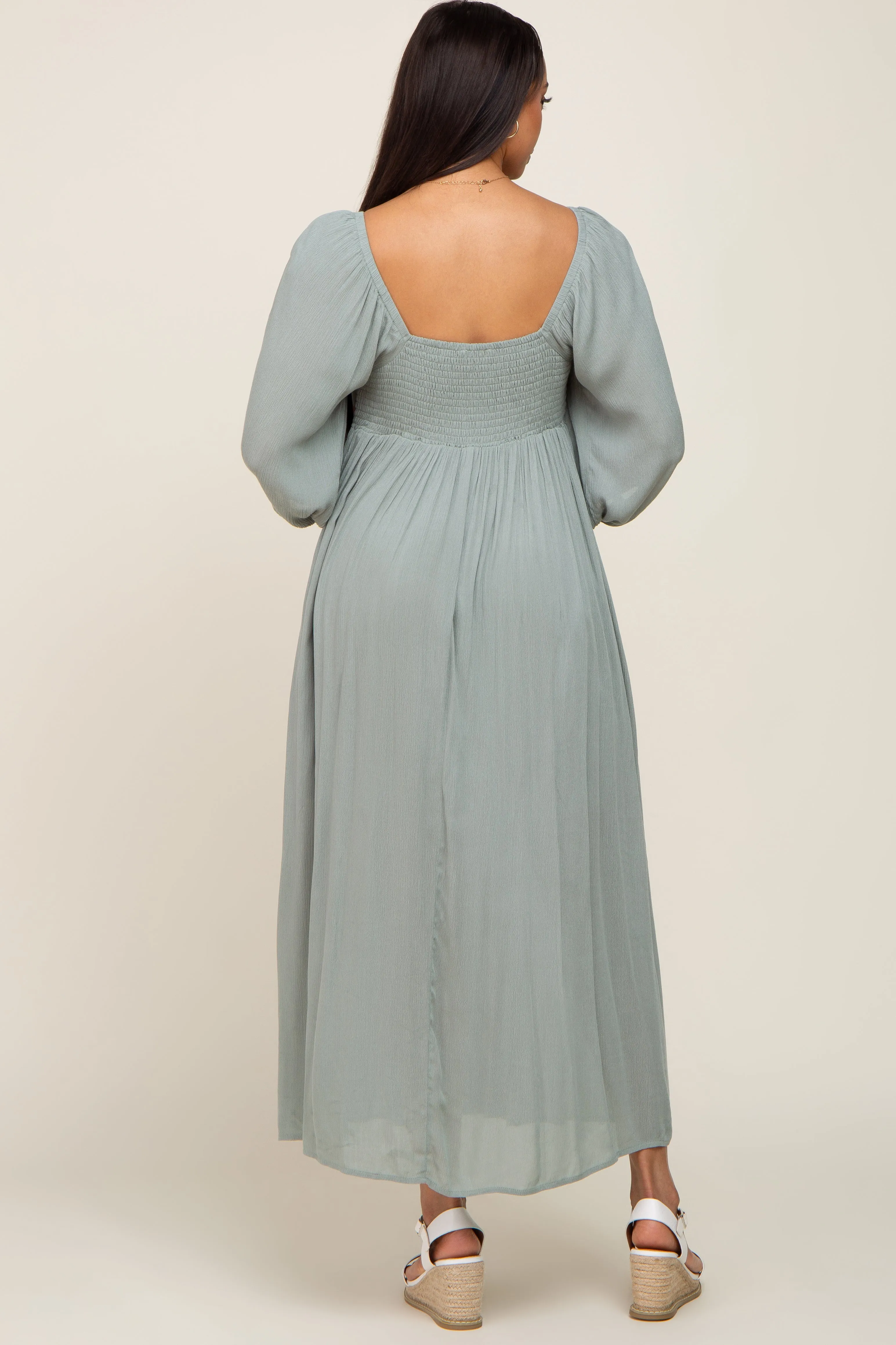 Mint Embroidered 3/4 Sleeve Maxi Dress sold by Pinkblush product image thumbnail 3