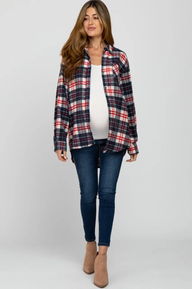 Navy Plaid Button Up Flannel Maternity Top sold by Pinkblush product image thumbnail 4