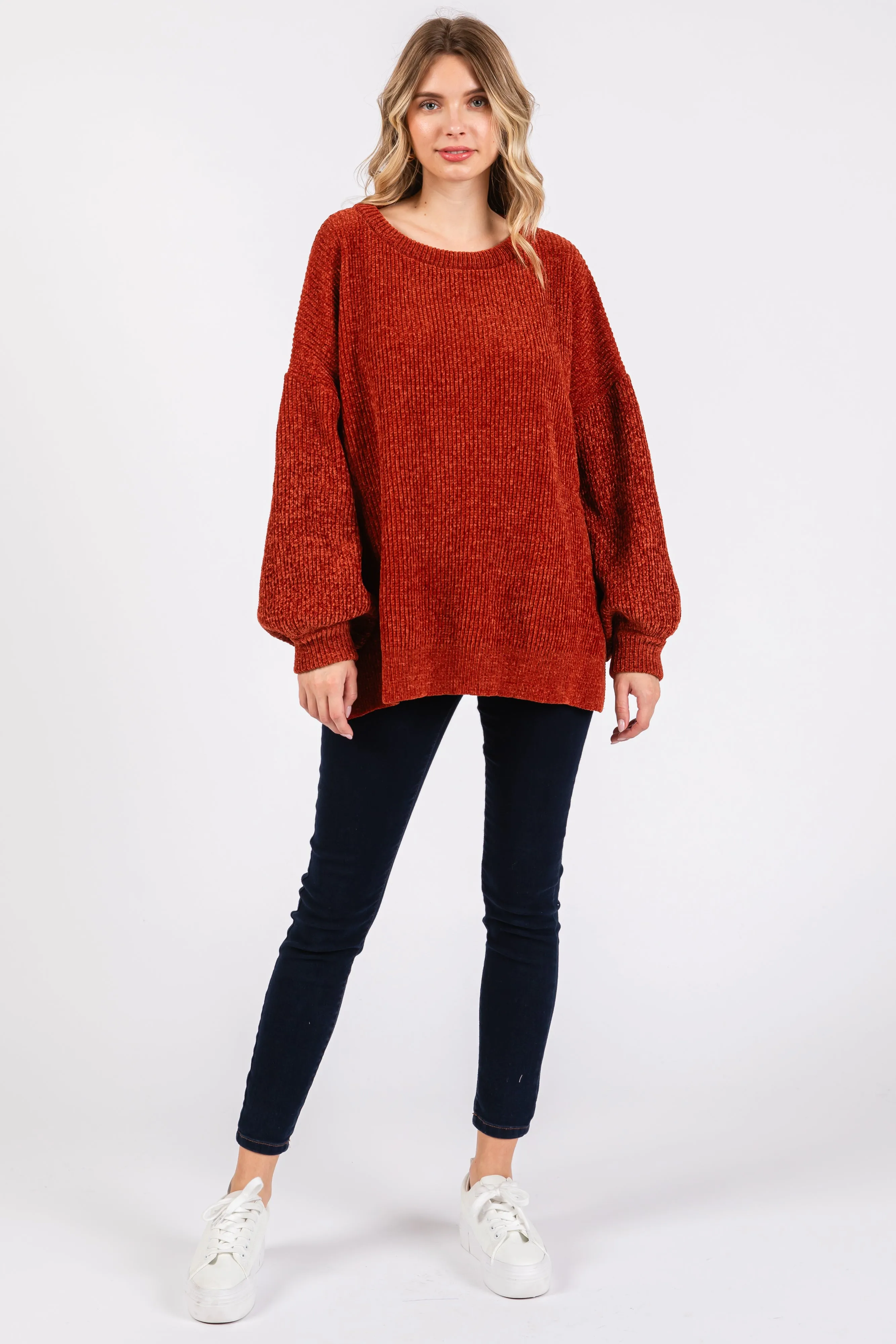 Rust Chenille Knit Balloon Sleeve Sweater sold by Pinkblush product image thumbnail 4