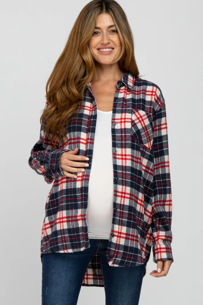 Navy Plaid Button Up Flannel Maternity Top sold by Pinkblush