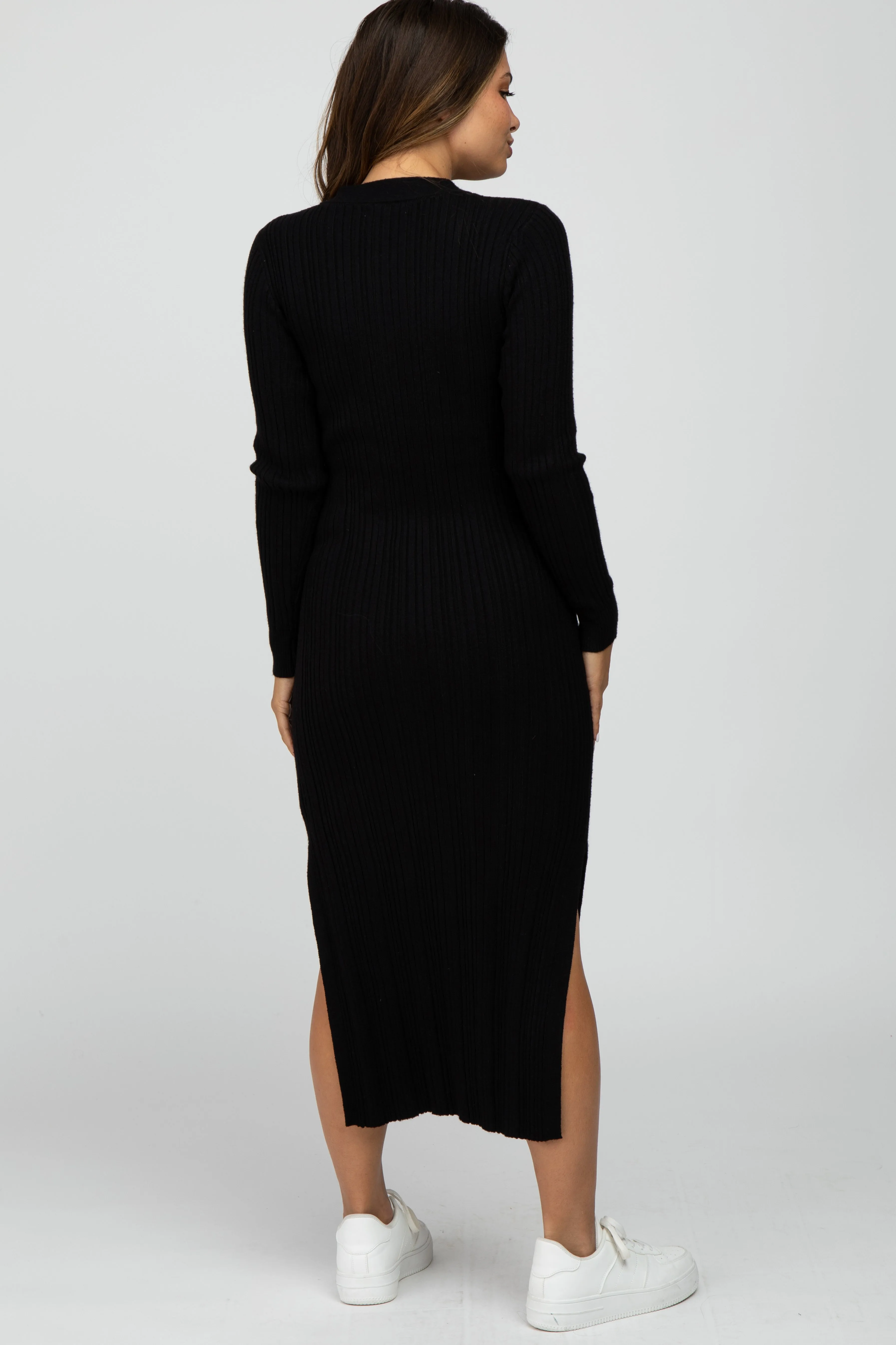 Black Ribbed Knit Side Slit Maternity Maxi Dress sold by Pinkblush product image thumbnail 4