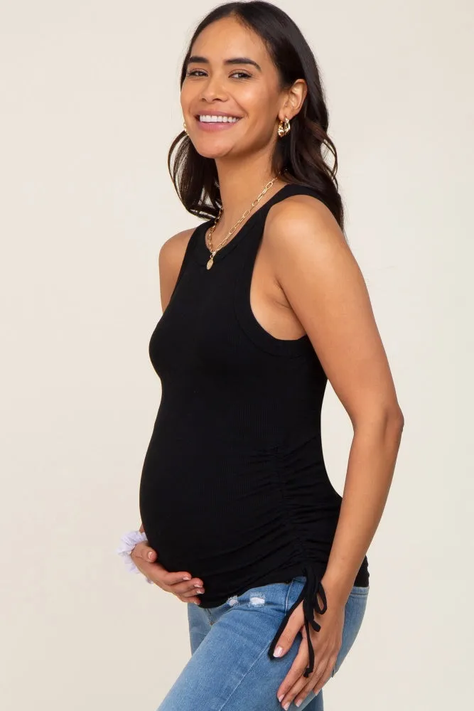 Black Ruched Tie Maternity Tank Top sold by Pinkblush product image thumbnail 2