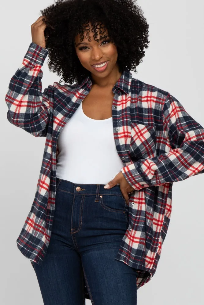 Navy Plaid Button Up Flannel Maternity Top sold by Pinkblush product image thumbnail 5