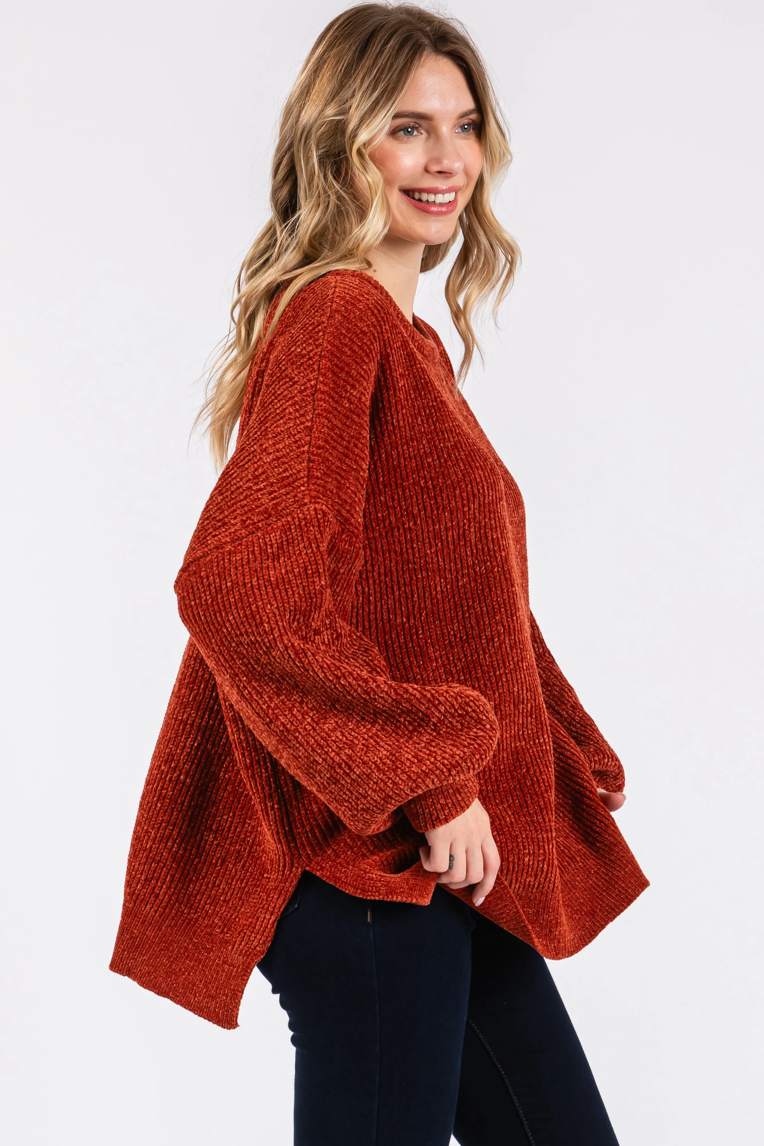 Rust Chenille Knit Balloon Sleeve Sweater sold by Pinkblush product image thumbnail 2