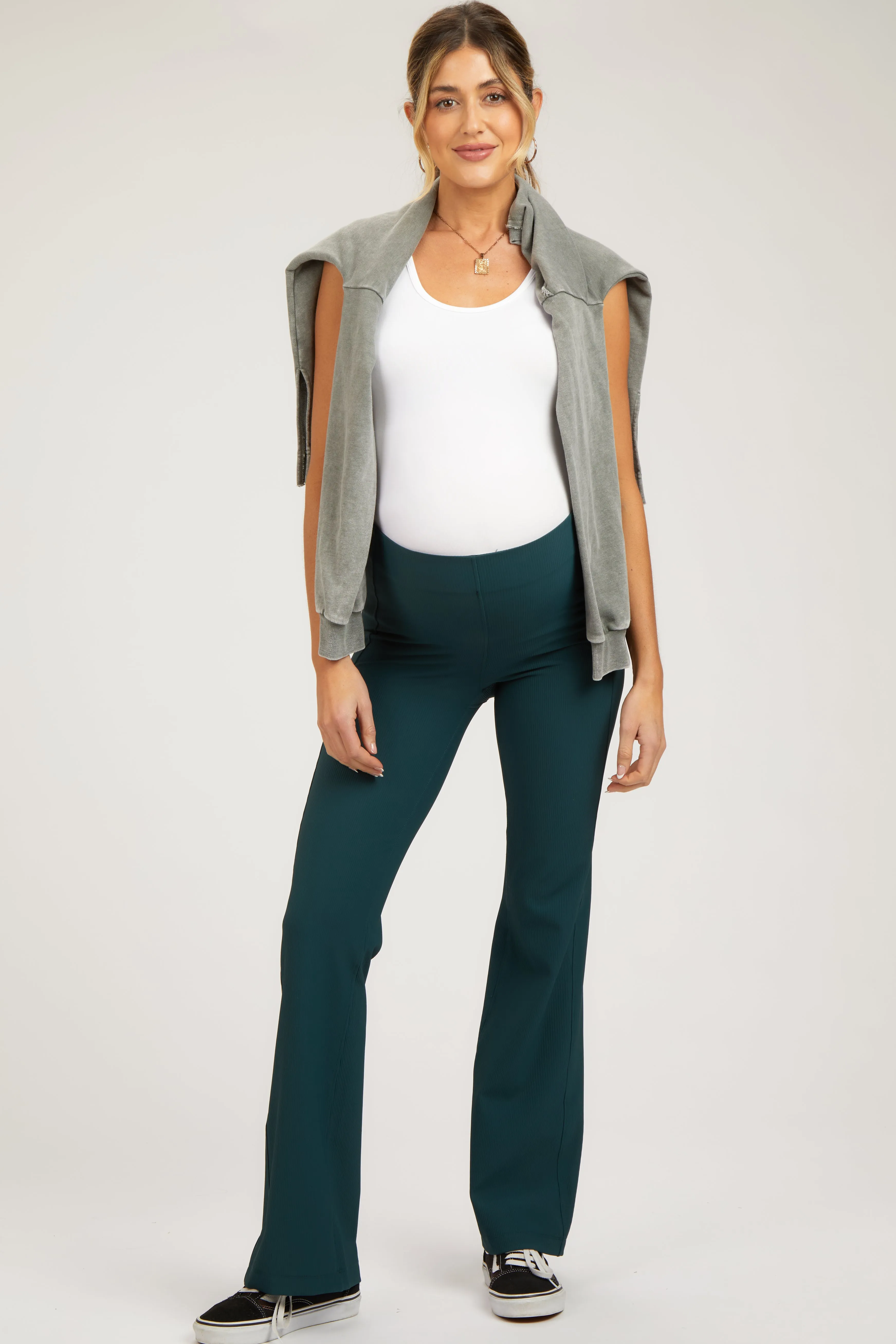 Forest Green Ribbed Maternity Flared Leggings sold by Pinkblush