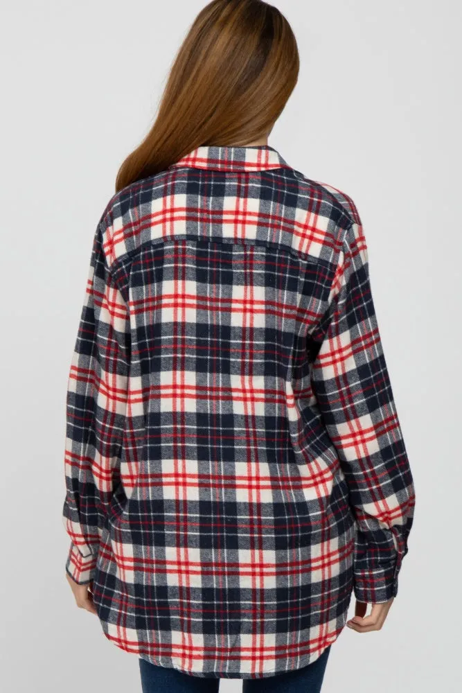 Navy Plaid Button Up Flannel Maternity Top sold by Pinkblush product image thumbnail 3