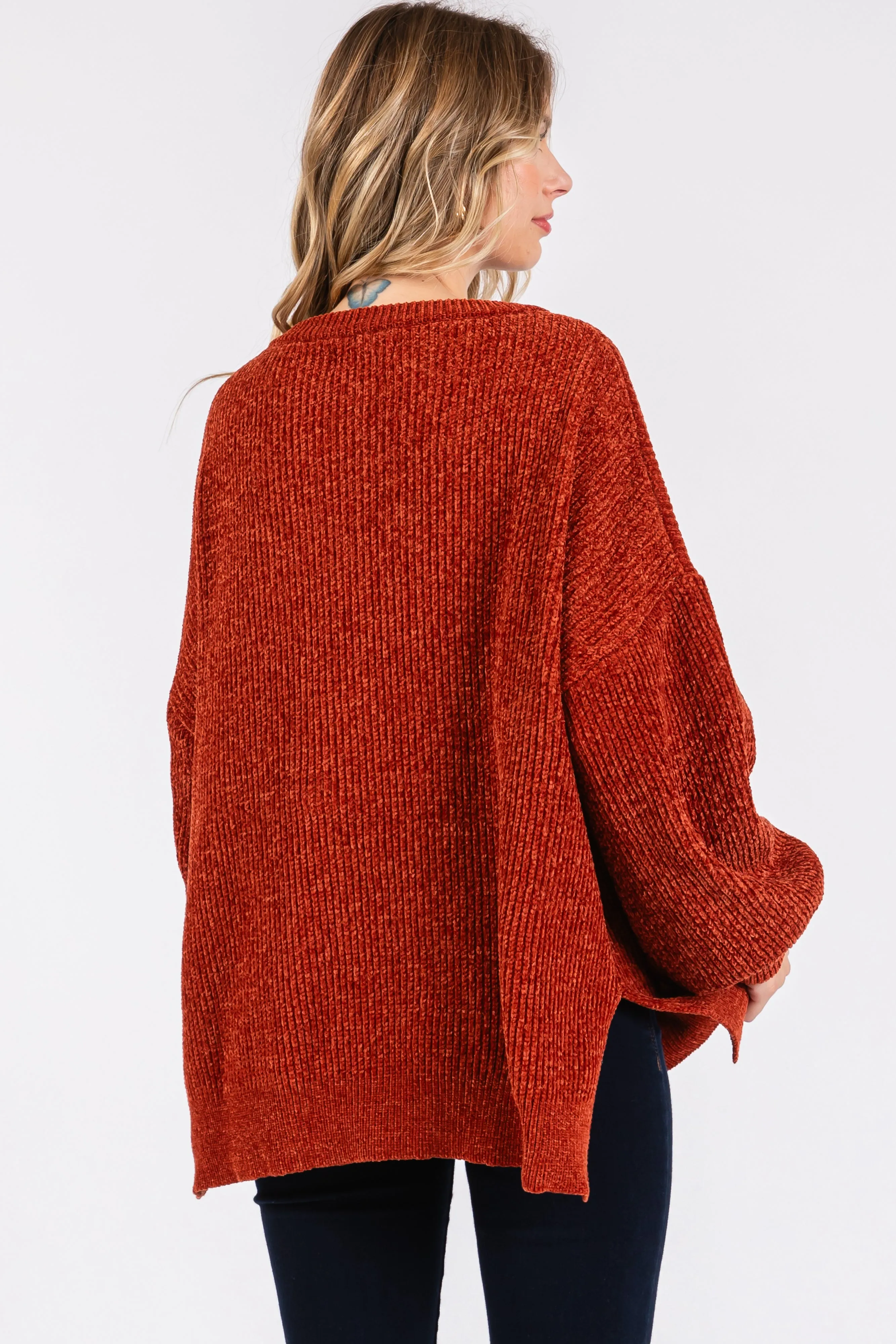 Rust Chenille Knit Balloon Sleeve Sweater sold by Pinkblush product image thumbnail 3