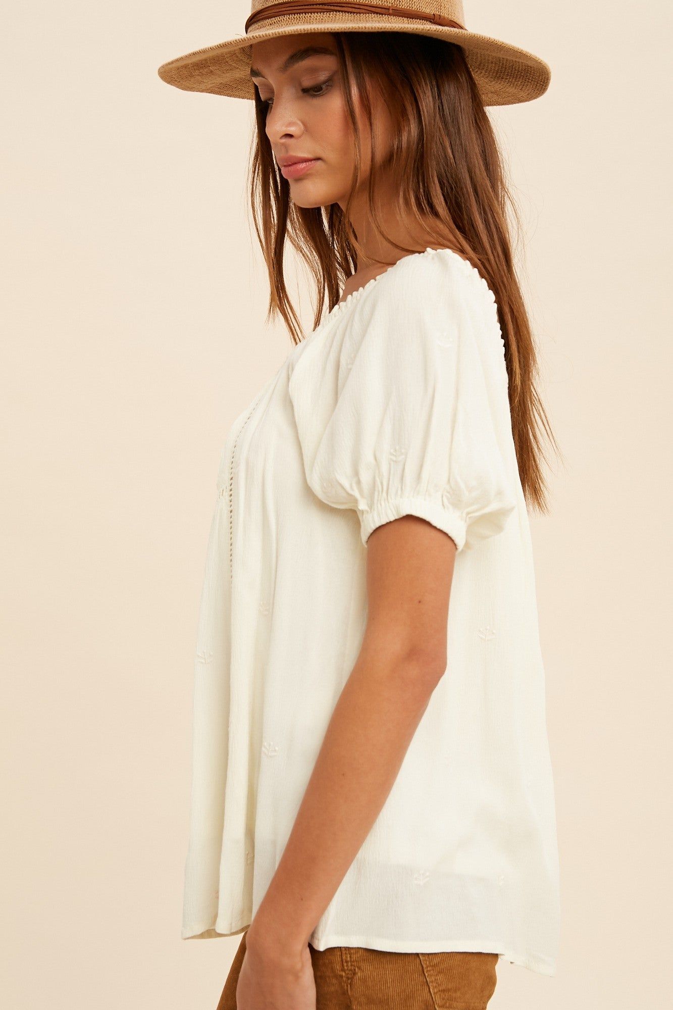 Cream Embroidered Puff Sleeve Peasant Blouse sold by Pinkblush product image thumbnail 3