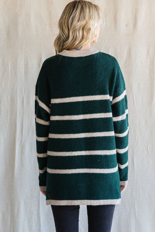 Hunter Green Striped Knit Lightweight Sweater sold by Pinkblush product image thumbnail 3