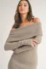Taupe Rib Knit Off Shoulder Maxi Dress sold by Pinkblush