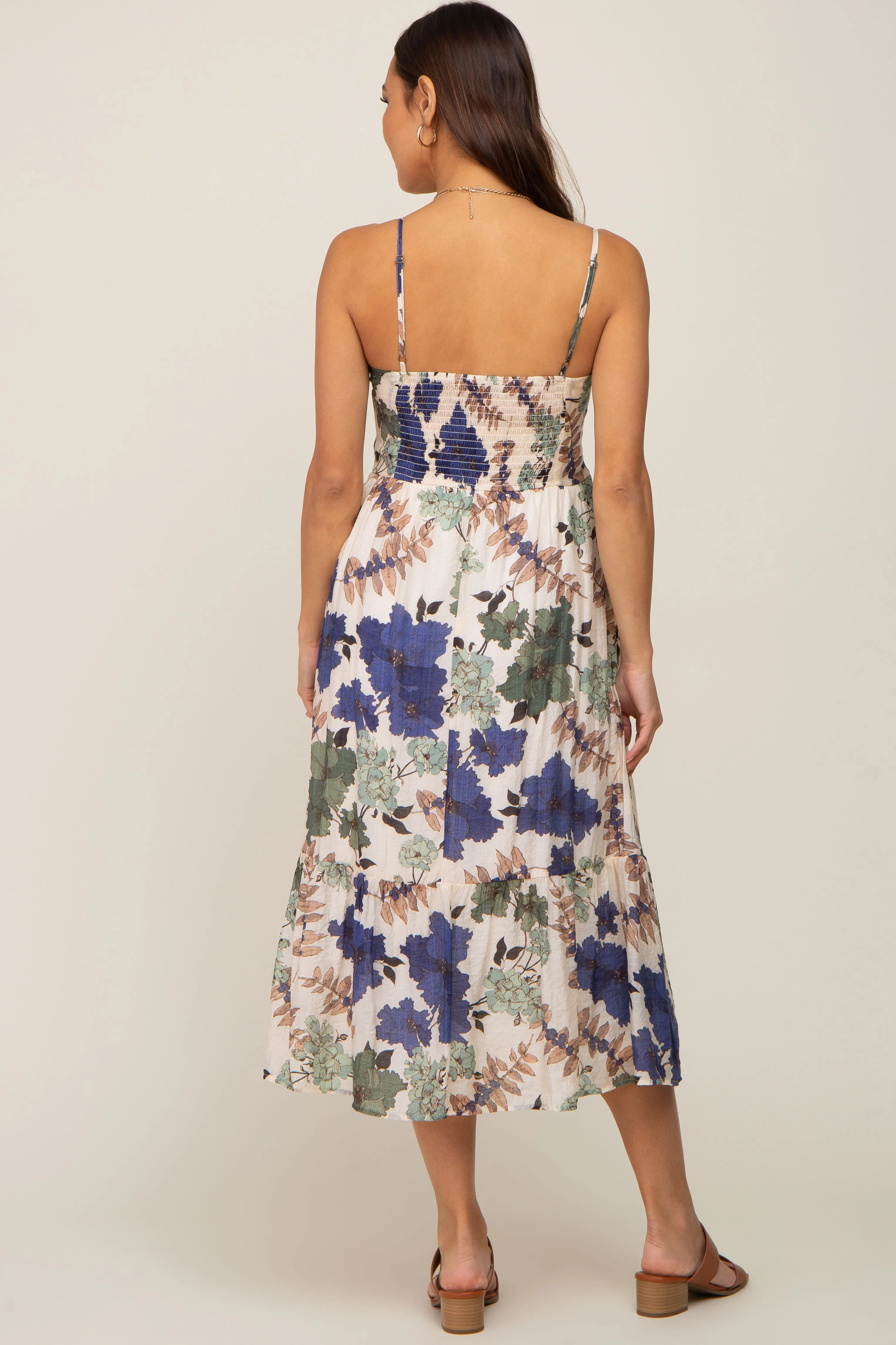 Cream Floral Sleeveless Maternity Midi Dress sold by Pinkblush product image thumbnail 3