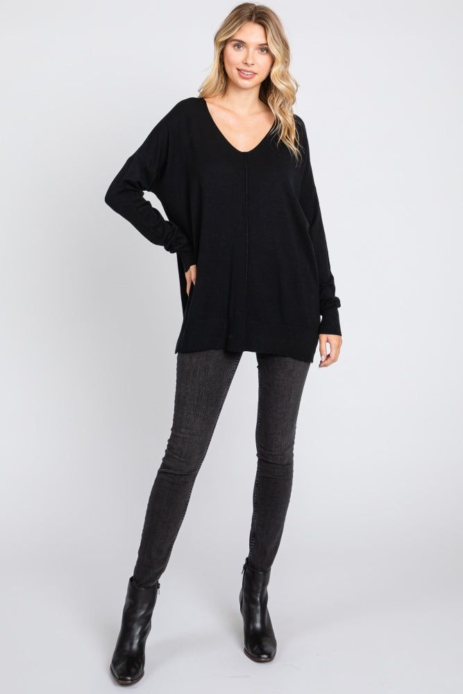 Black Long Sleeve Side Slit Sweater sold by Pinkblush product image thumbnail 4
