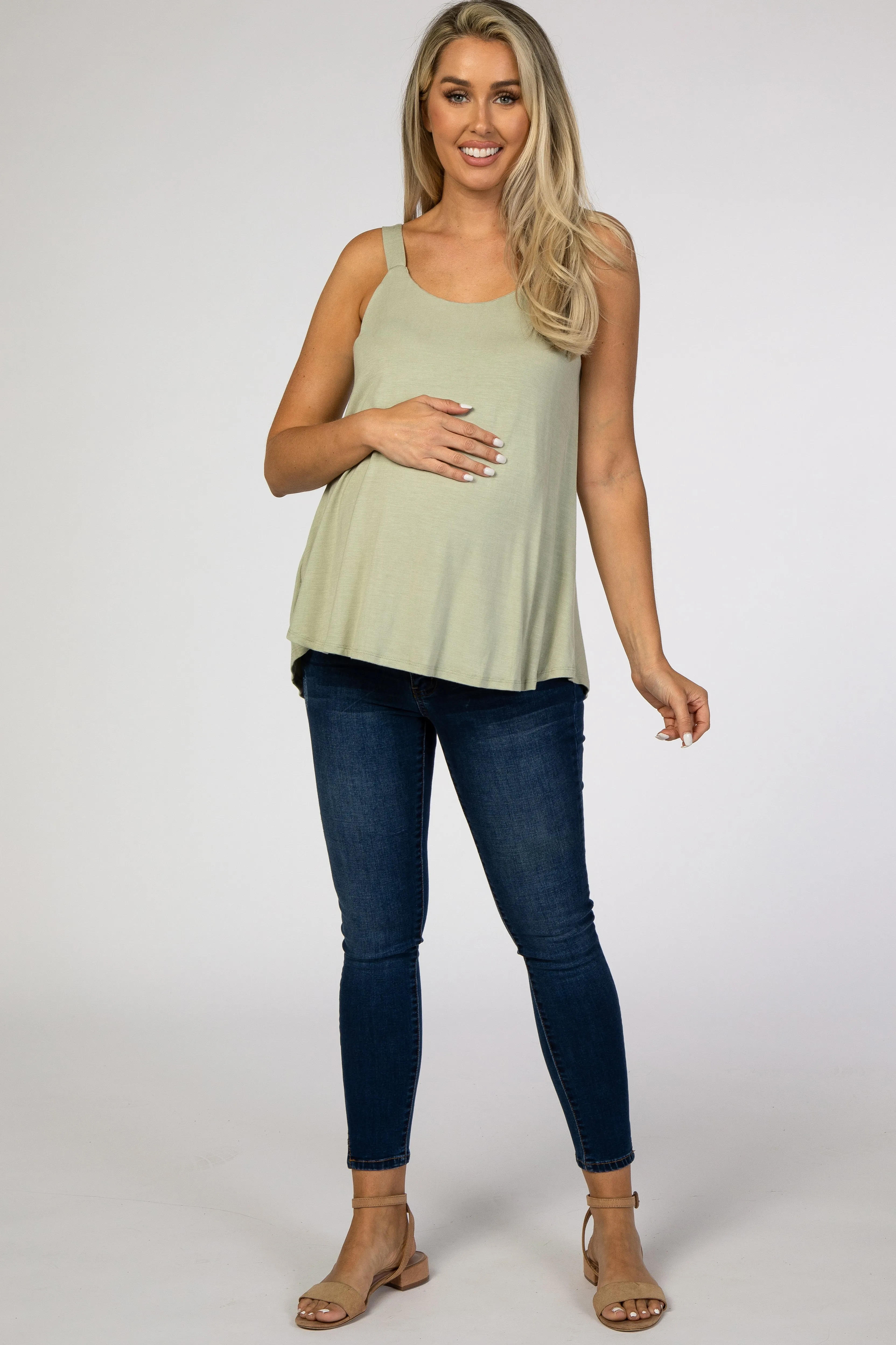 Light Olive Wide Strap Flowy Maternity Tank sold by Pinkblush product image thumbnail 4