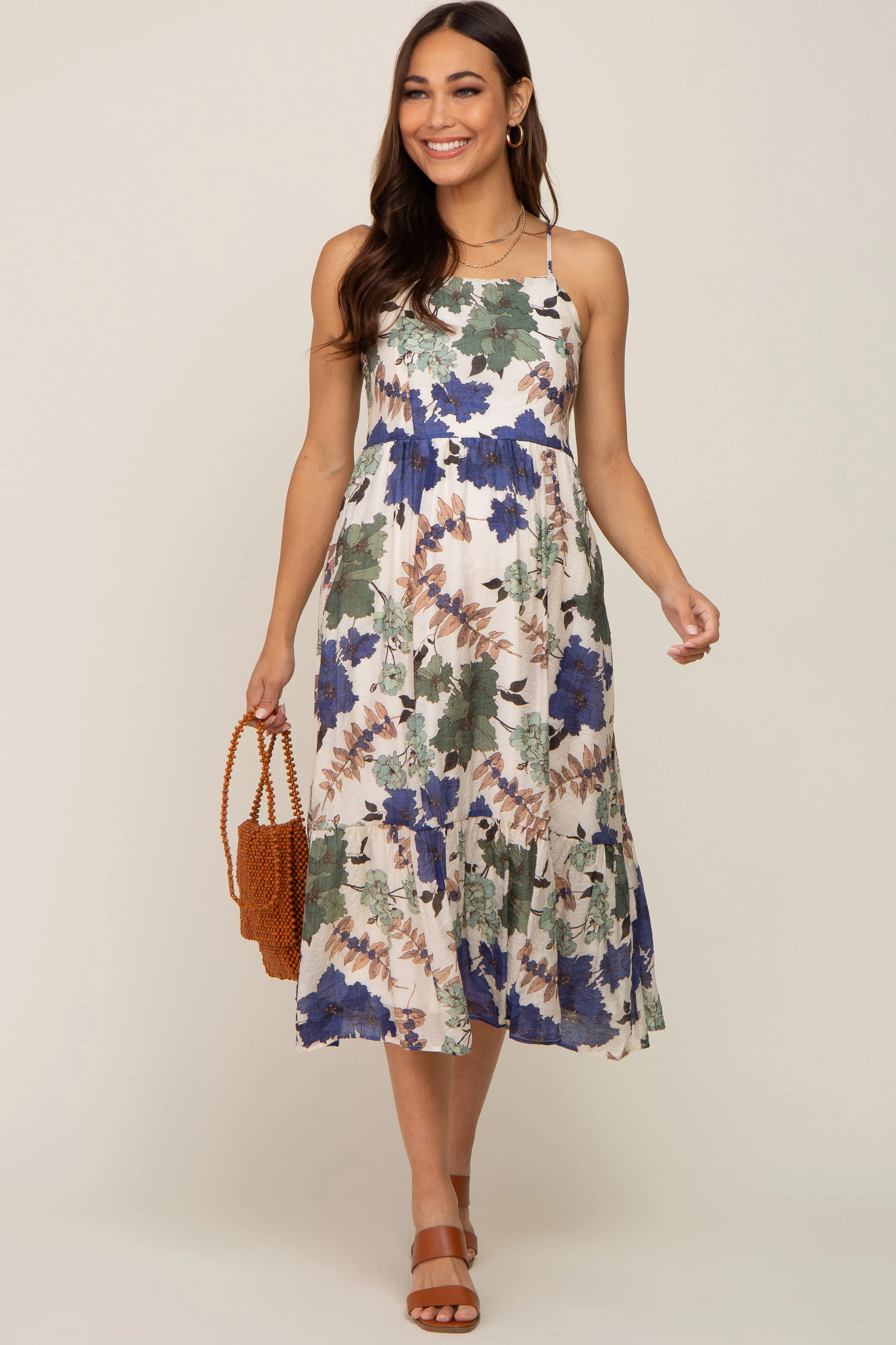 Cream Floral Sleeveless Maternity Midi Dress sold by Pinkblush product image thumbnail 4