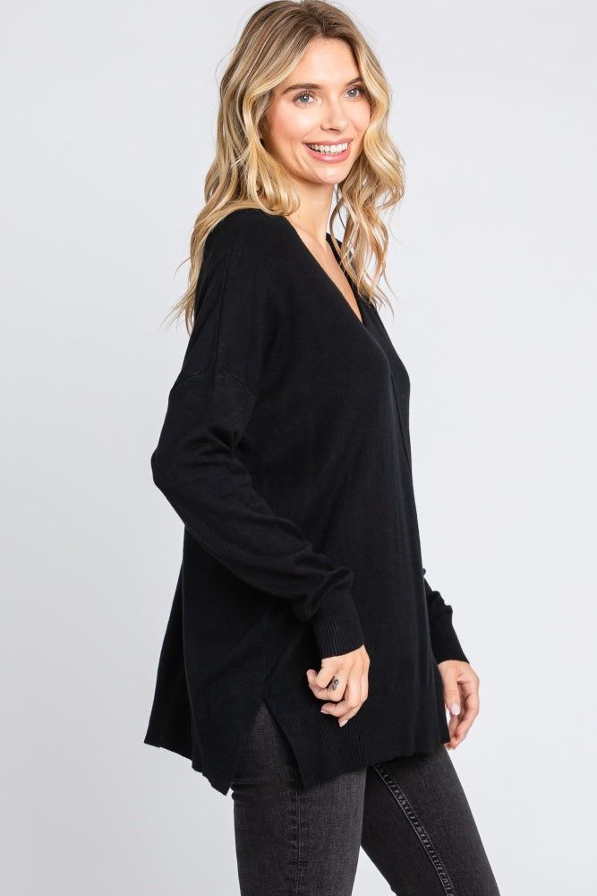 Black Long Sleeve Side Slit Sweater sold by Pinkblush product image thumbnail 2