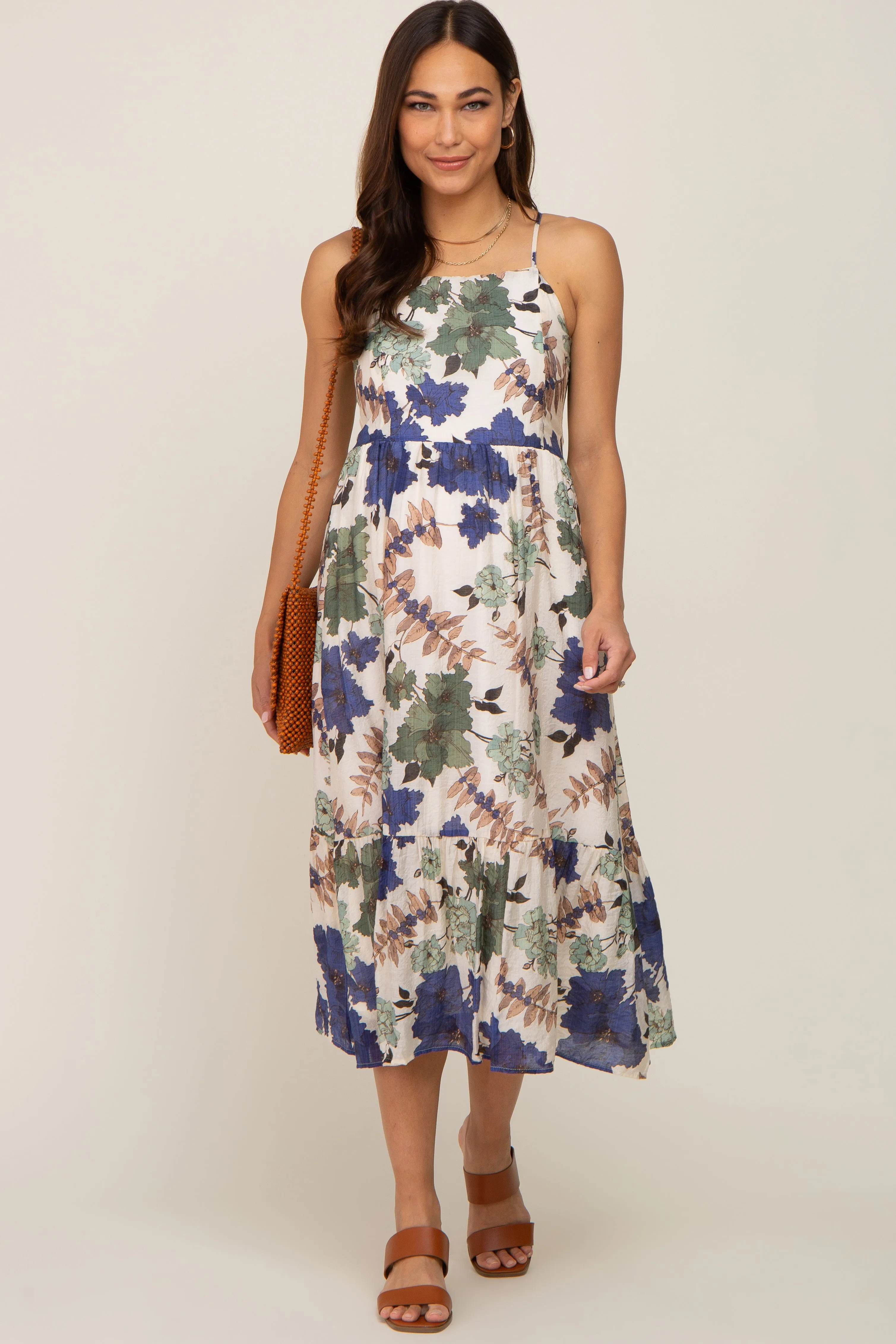 Cream Floral Sleeveless Maternity Midi Dress sold by Pinkblush product image thumbnail 5