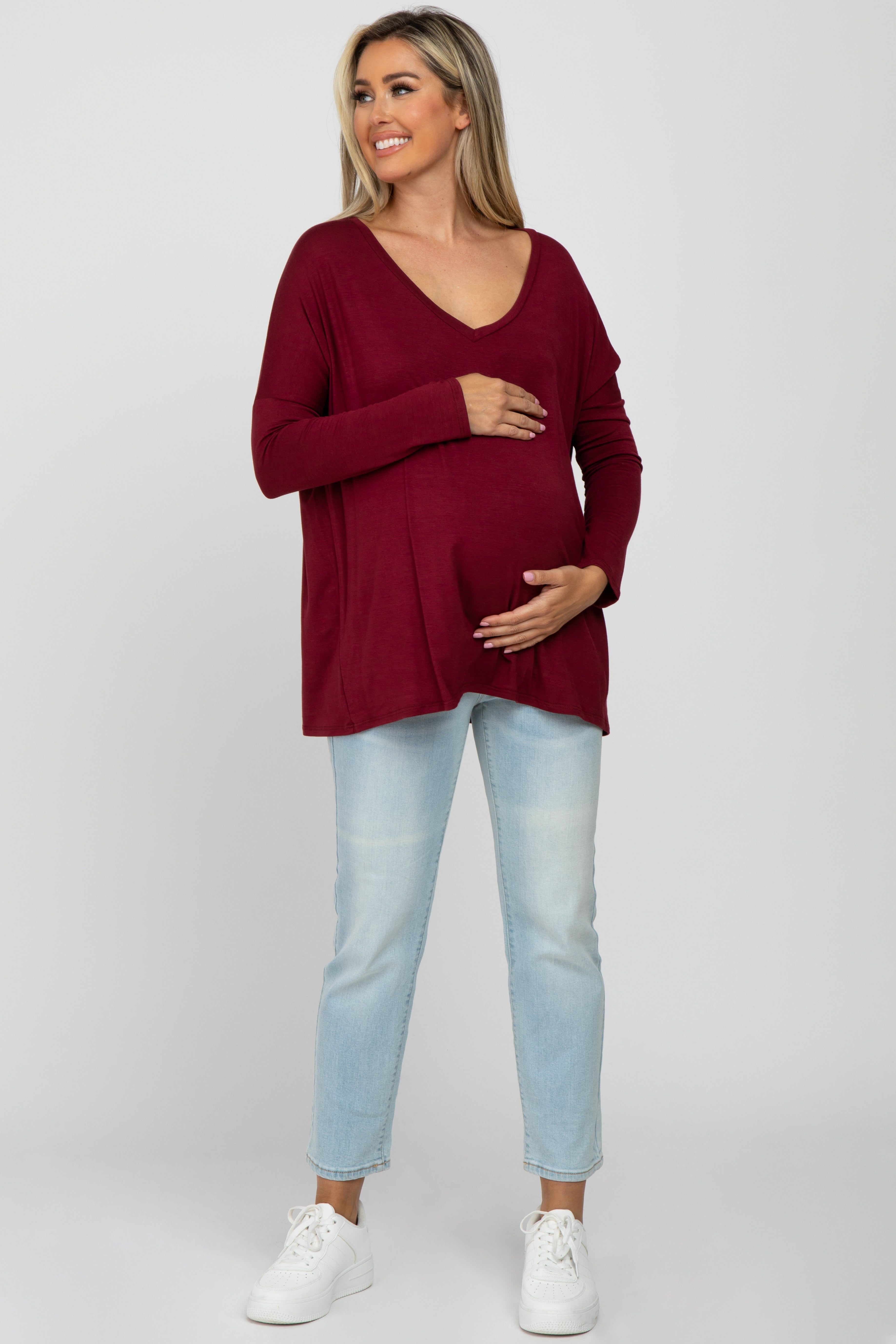 Burgundy V-Neck Maternity Top sold by Pinkblush product image thumbnail 2