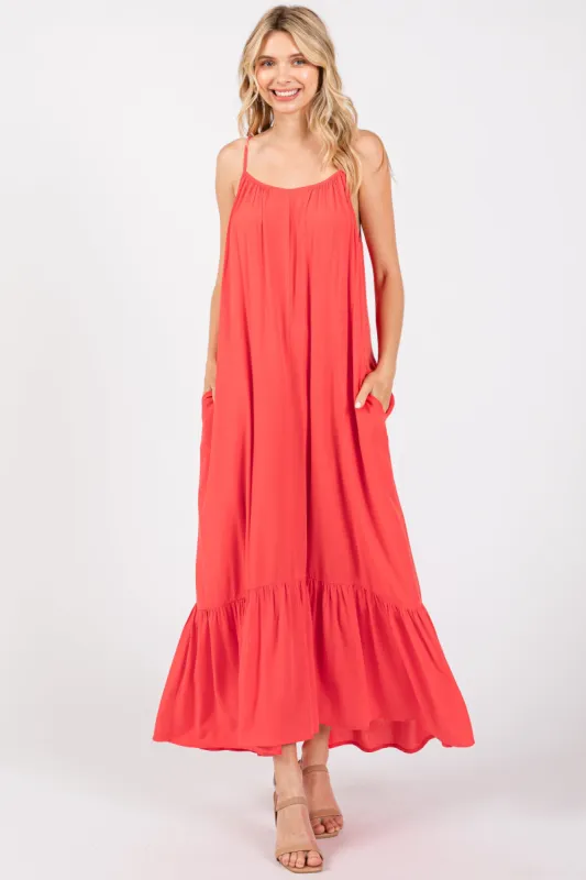 Red Crochet Lace Back Maxi Dress sold by Pinkblush