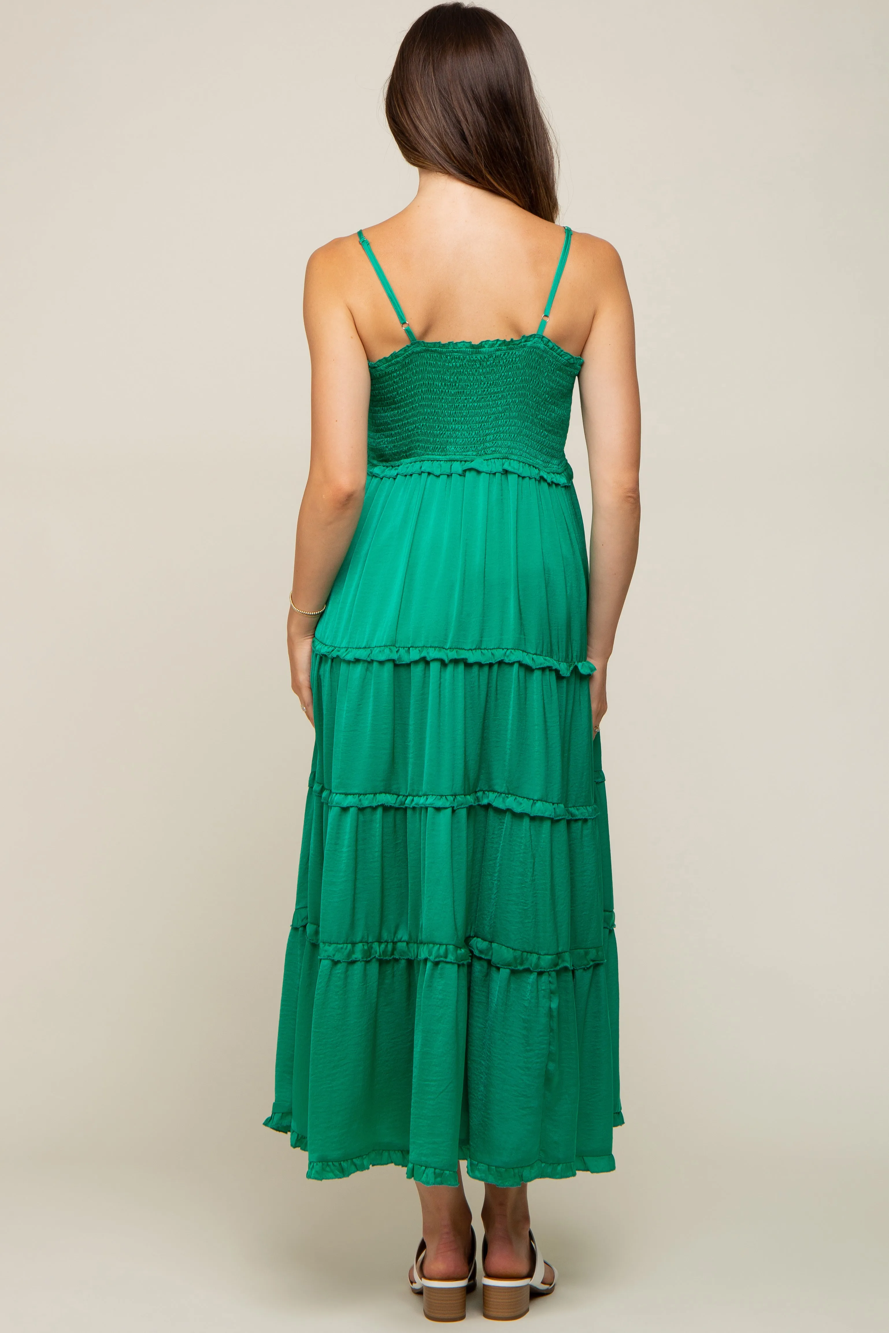 Green Smocked Ruffle Tiered Maternity Maxi Dress sold by Pinkblush product image thumbnail 3