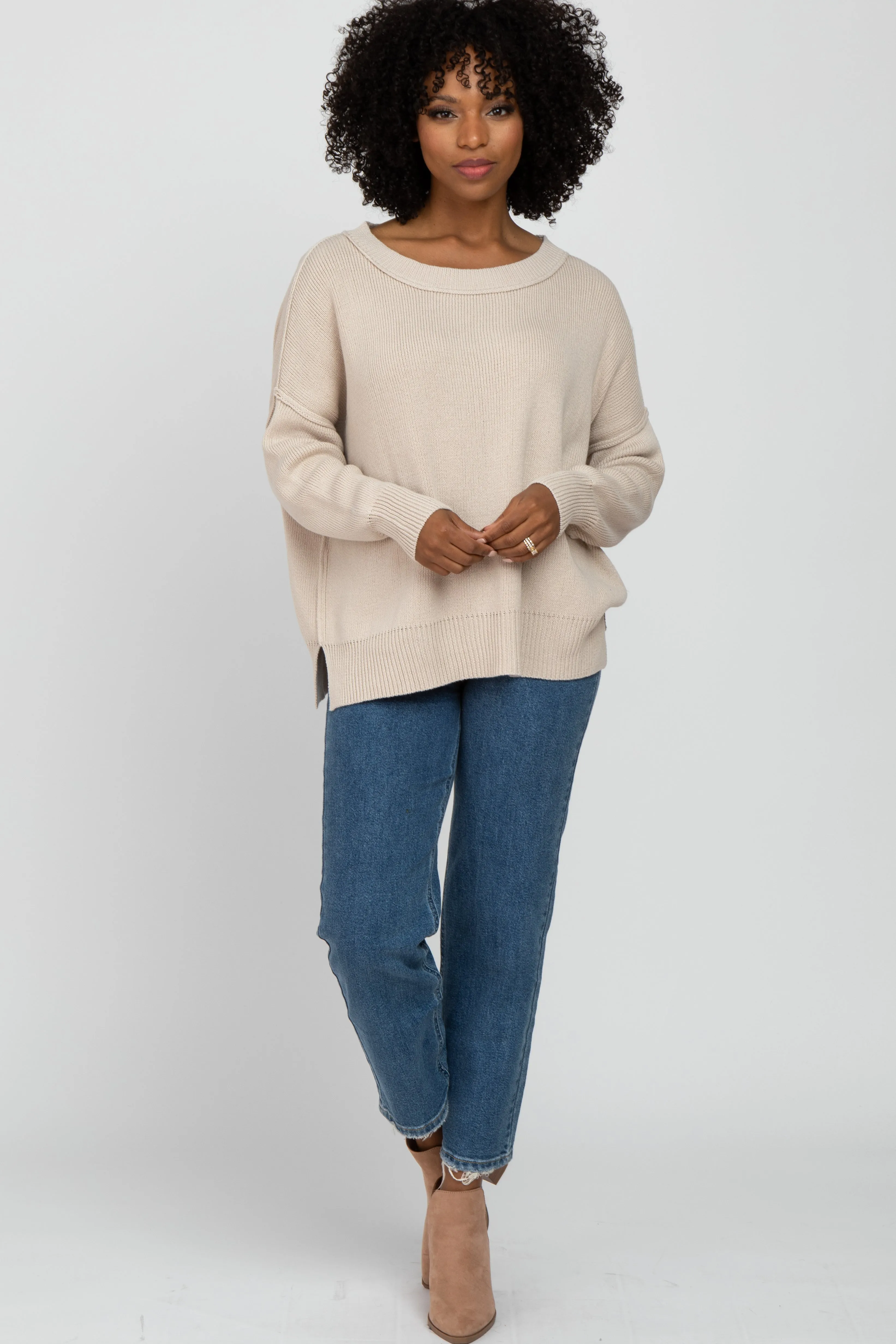 Beige Exposed Seam Side Slit Sweater sold by Pinkblush product image thumbnail 4