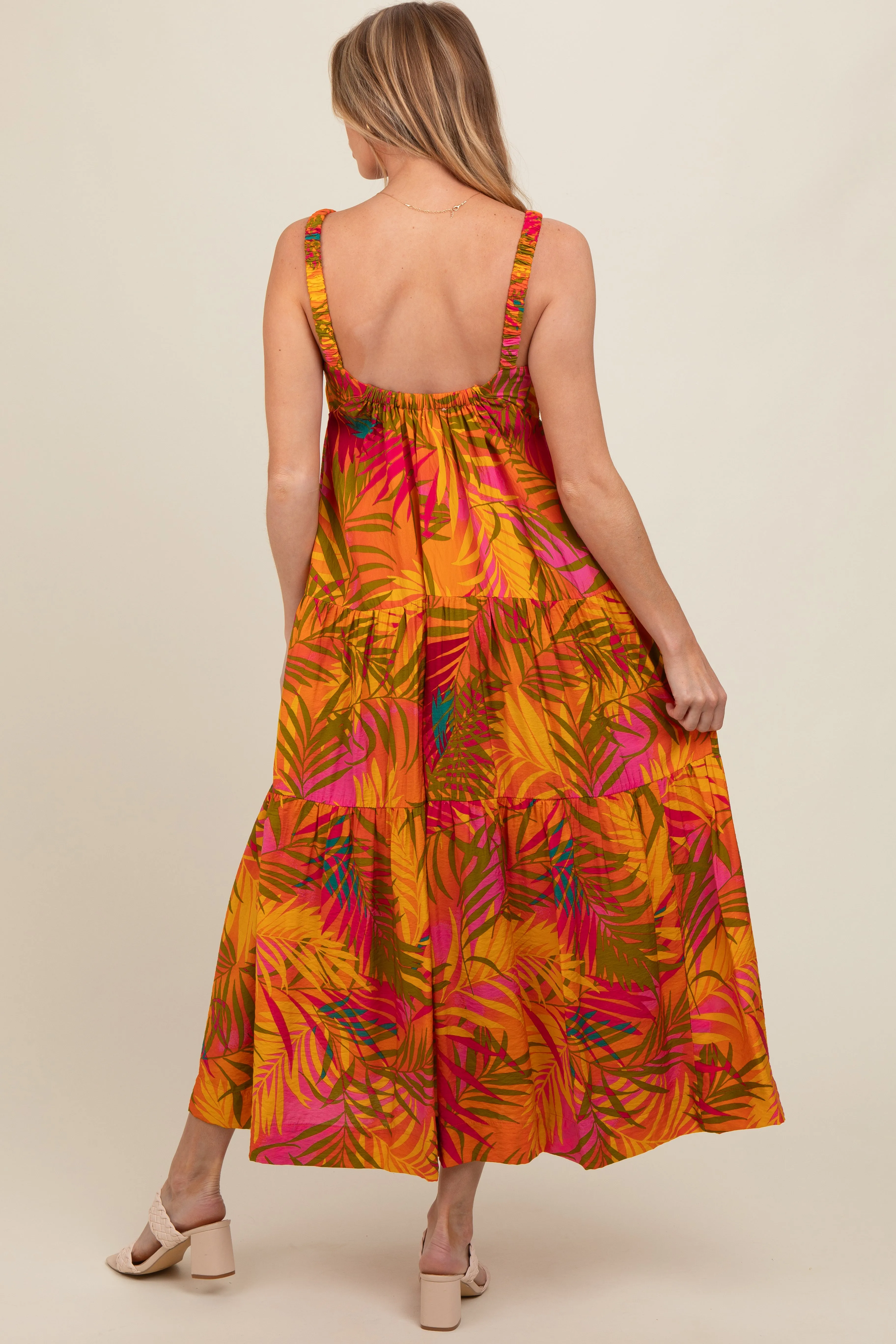 Orange Tropical Tiered Maternity Maxi Dress sold by Pinkblush product image thumbnail 3