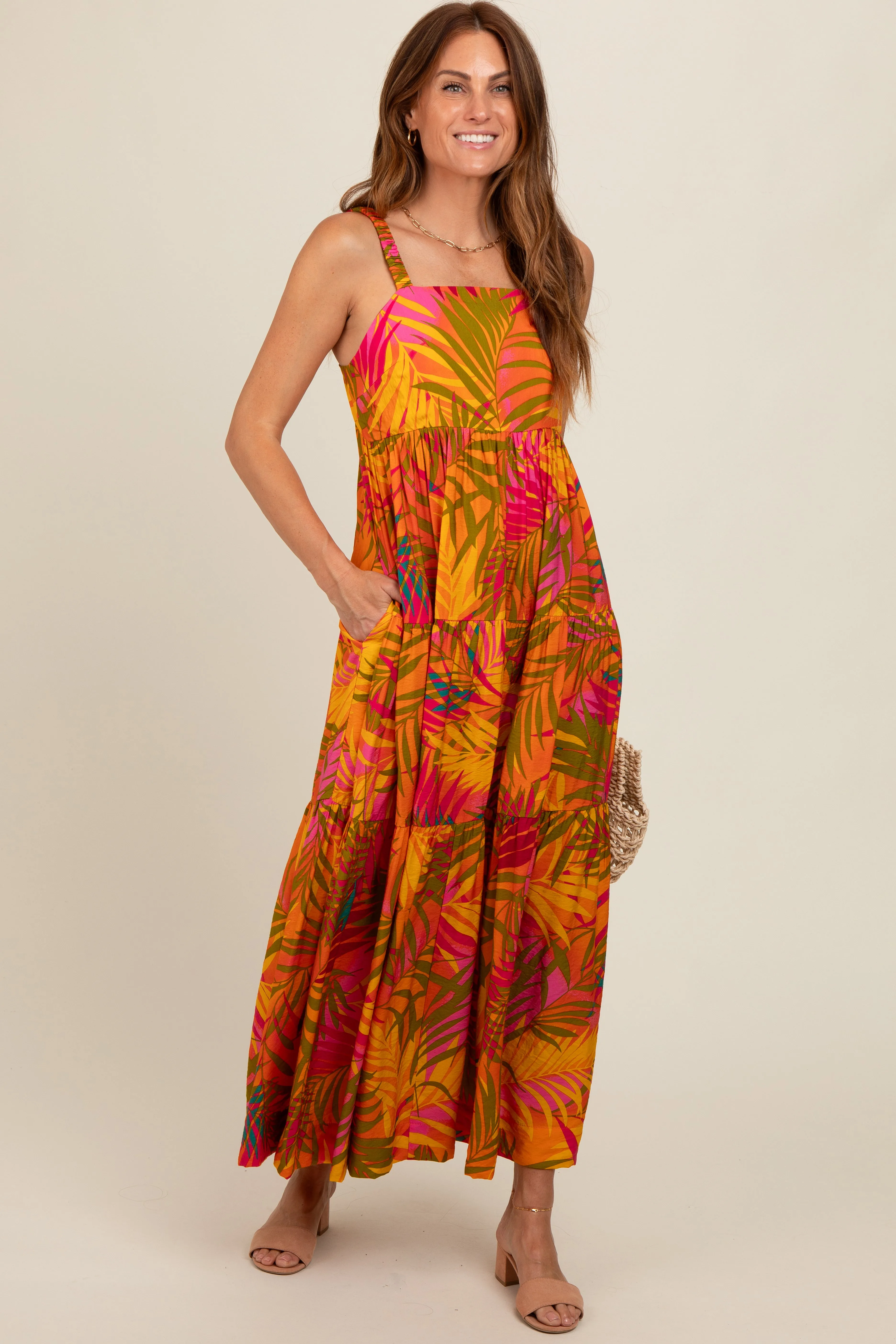 Orange Tropical Tiered Maternity Maxi Dress sold by Pinkblush product image thumbnail 4
