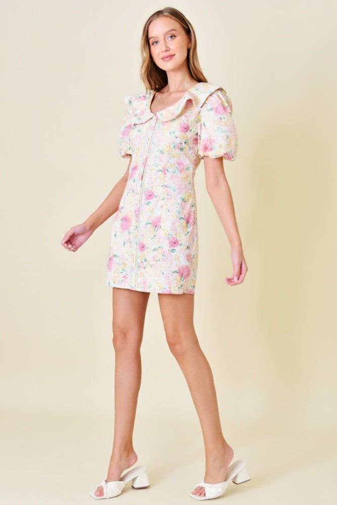 Multi Color Floral Print Collared Mini Dress sold by Pinkblush product image thumbnail 3