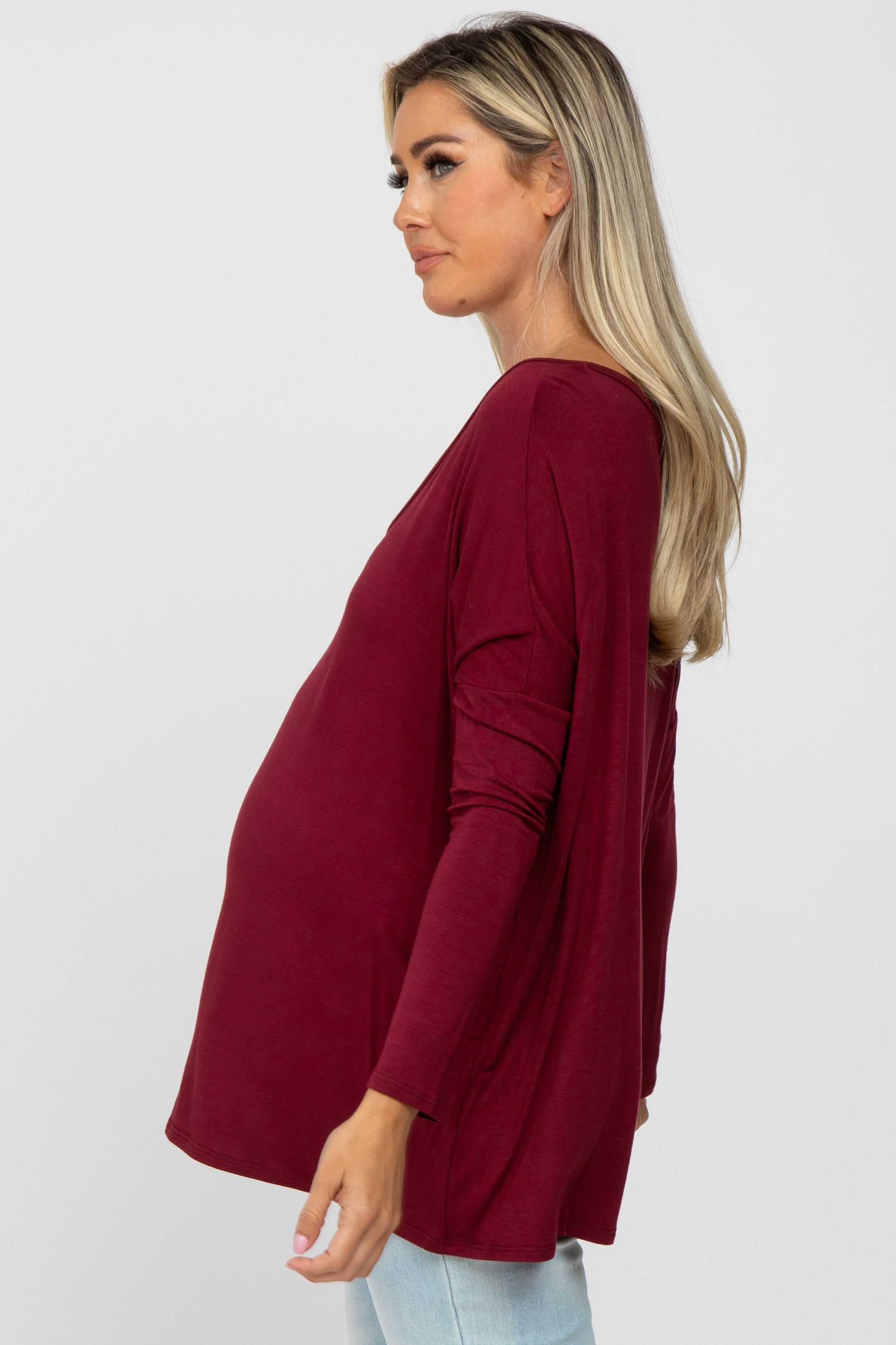 Burgundy V-Neck Maternity Top sold by Pinkblush product image thumbnail 3