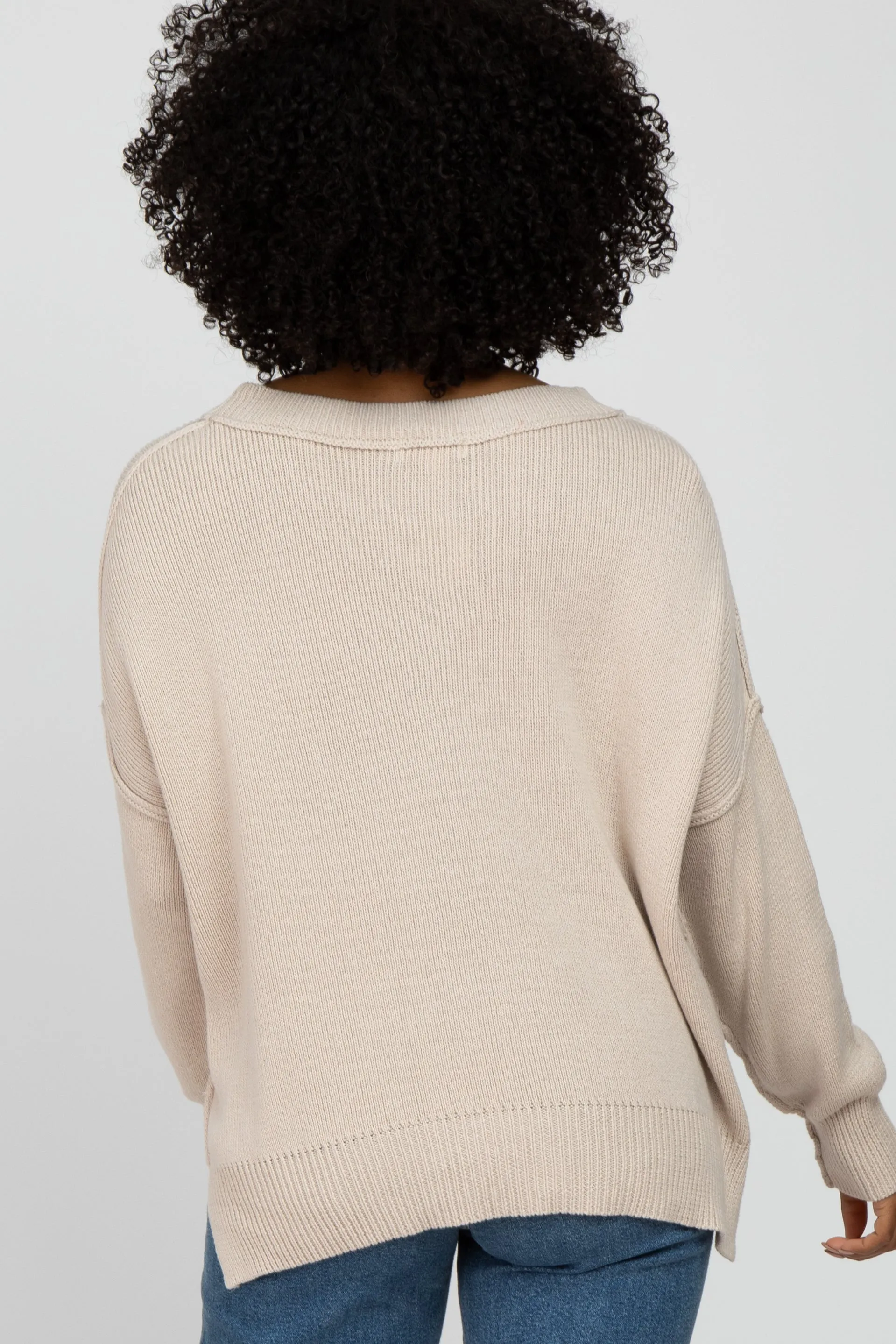 Beige Exposed Seam Side Slit Sweater sold by Pinkblush product image thumbnail 3