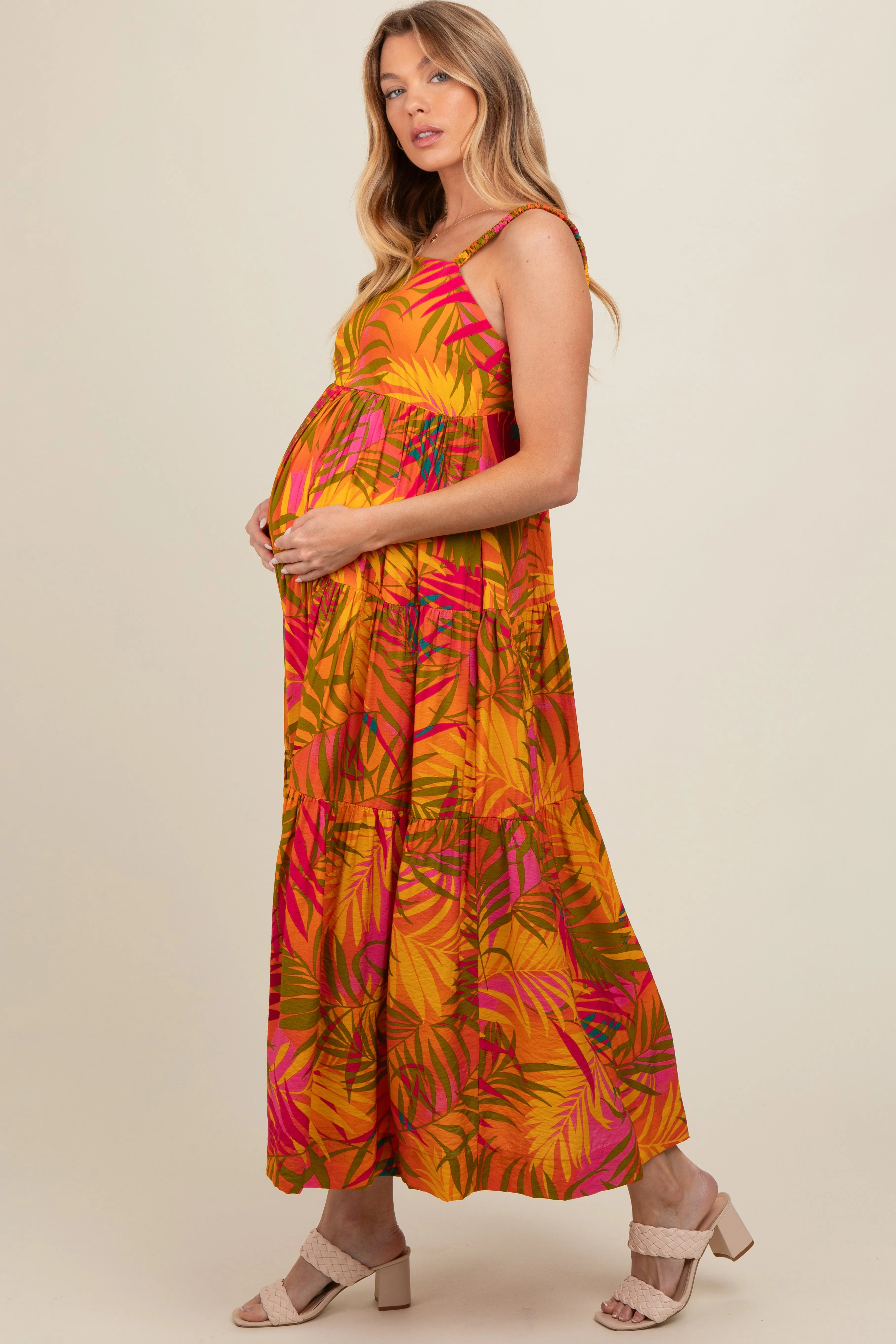 Orange Tropical Tiered Maternity Maxi Dress sold by Pinkblush product image thumbnail 2