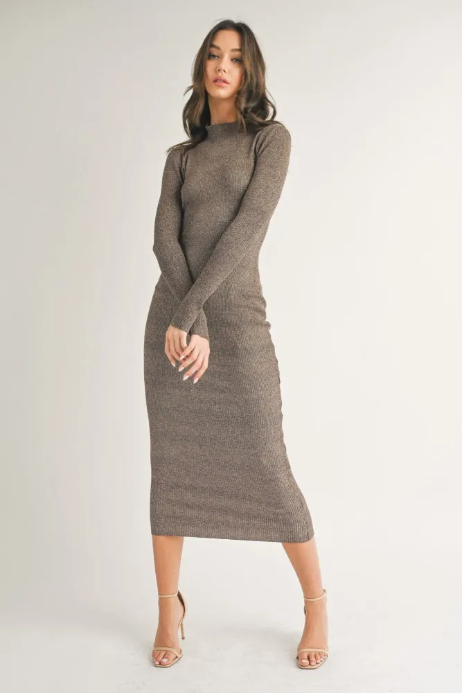 Brown Mock Neck Long Sleeve Midi Dress sold by Pinkblush product image thumbnail 2