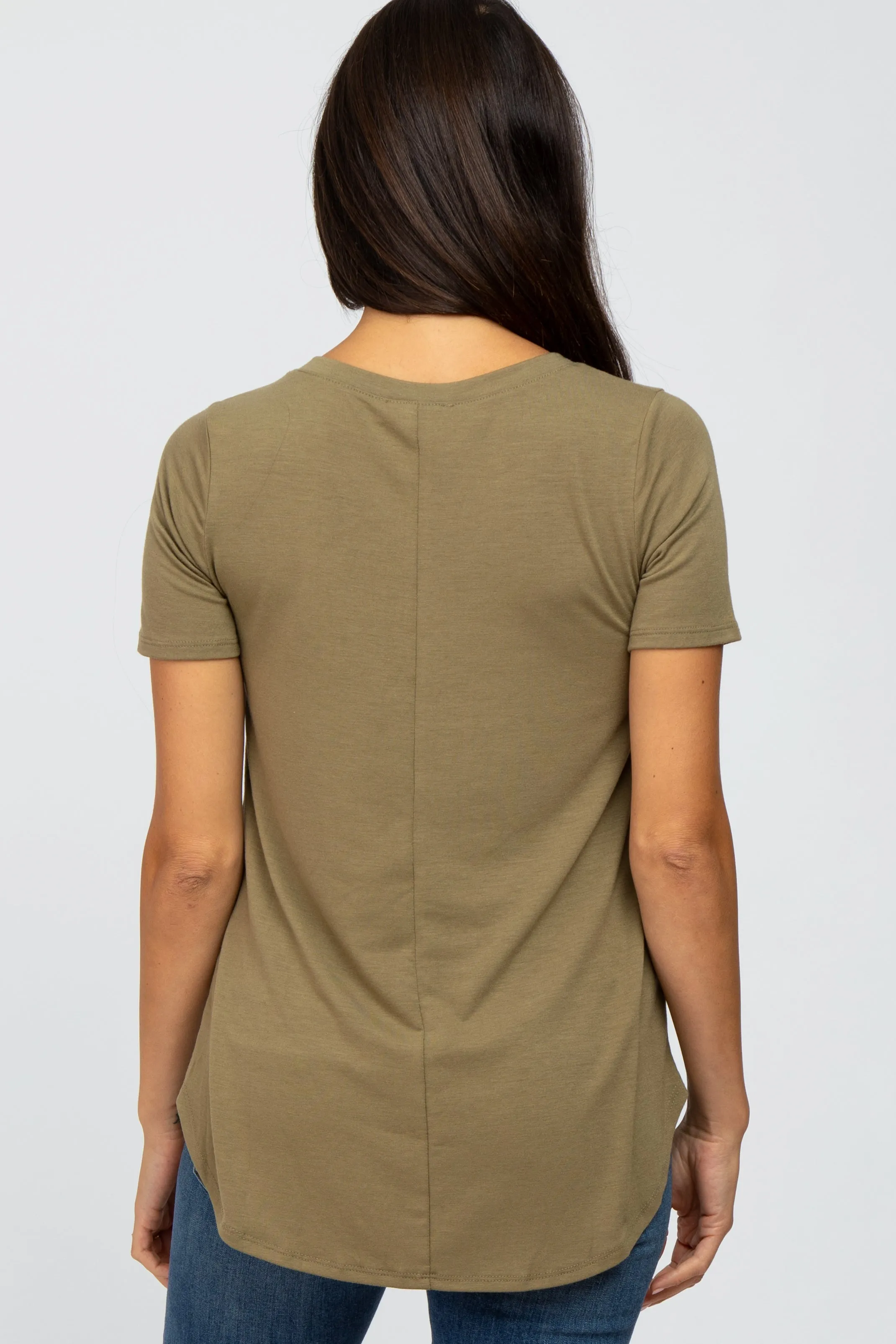 Light Olive V-Neck Short Sleeve Round Hem Top sold by Pinkblush product image thumbnail 3