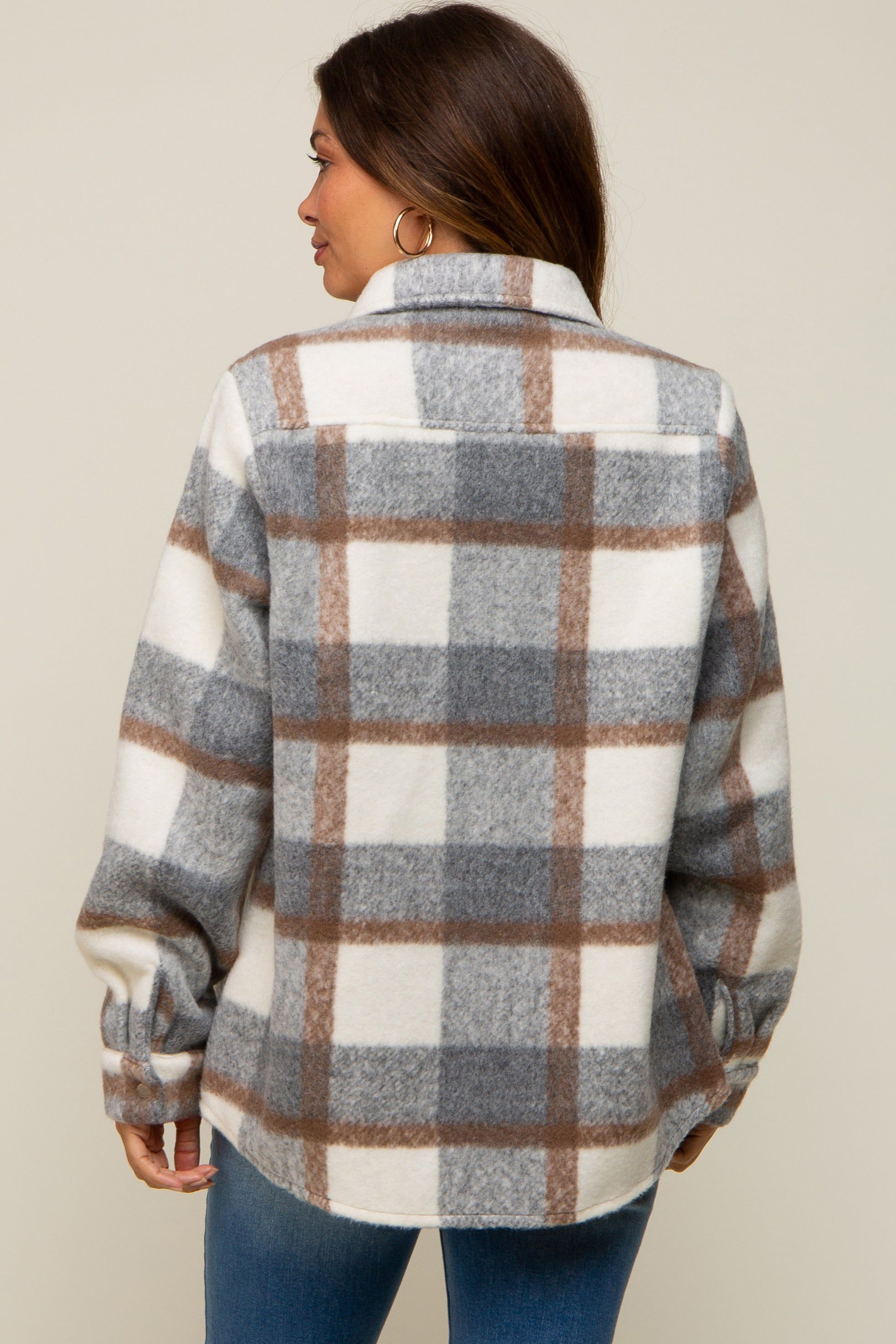Grey Plaid Fleece Maternity Shirt Jacket sold by Pinkblush product image thumbnail 3