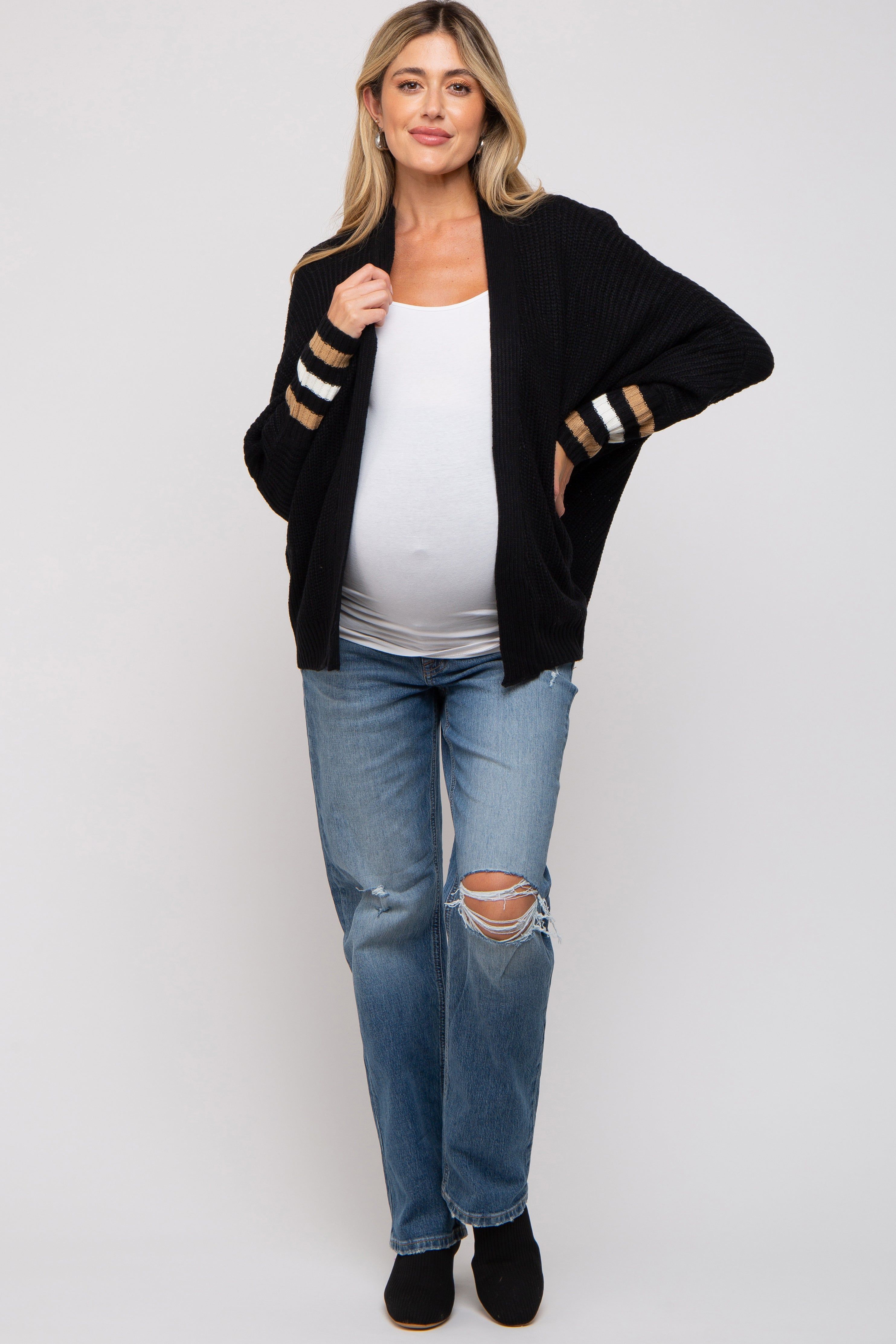 Black Striped Dolman Sleeve Maternity Cardigan sold by Pinkblush product image thumbnail 2