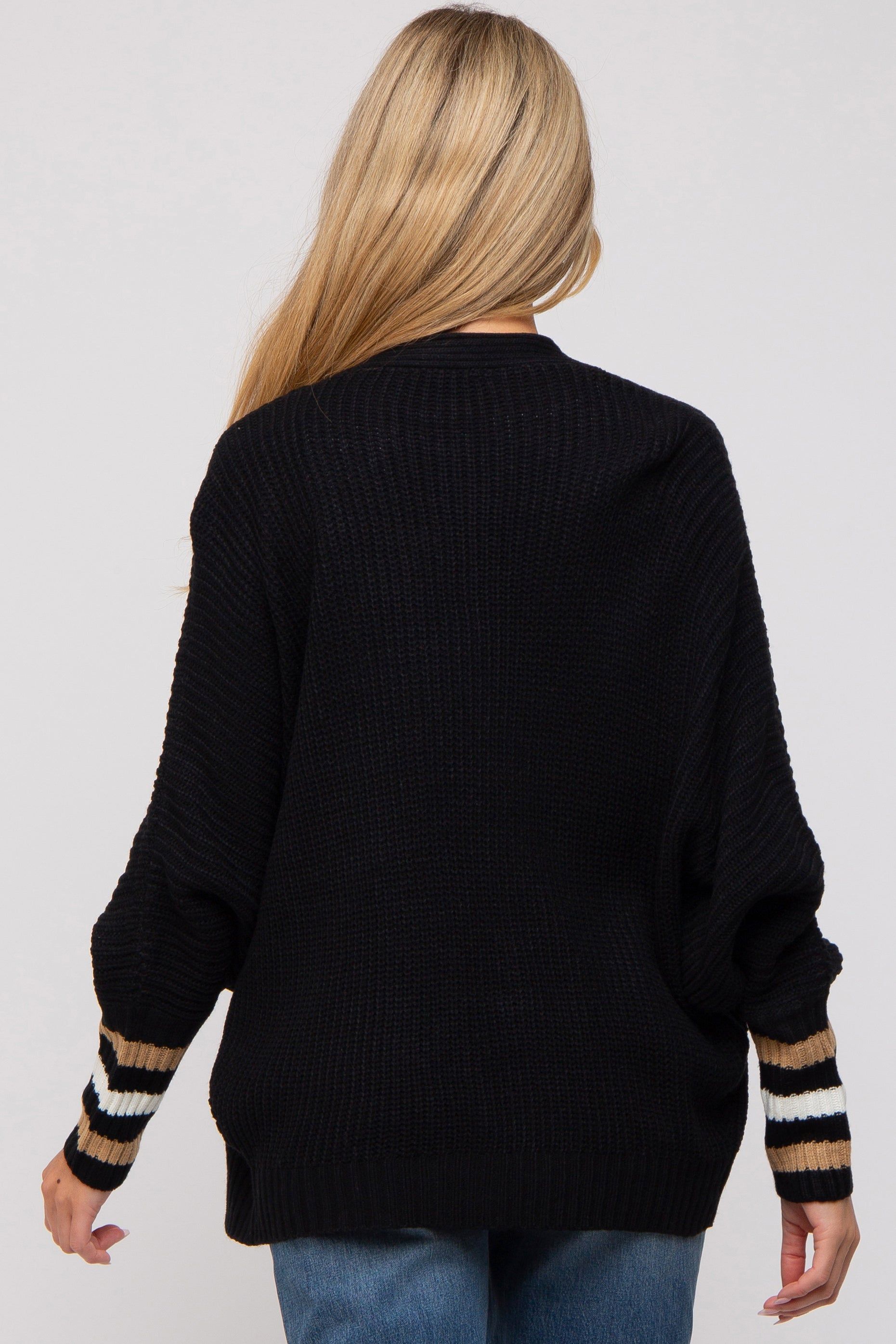 Black Striped Dolman Sleeve Maternity Cardigan sold by Pinkblush product image thumbnail 3