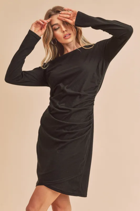 Black Ruched Wrap Dress sold by Pinkblush