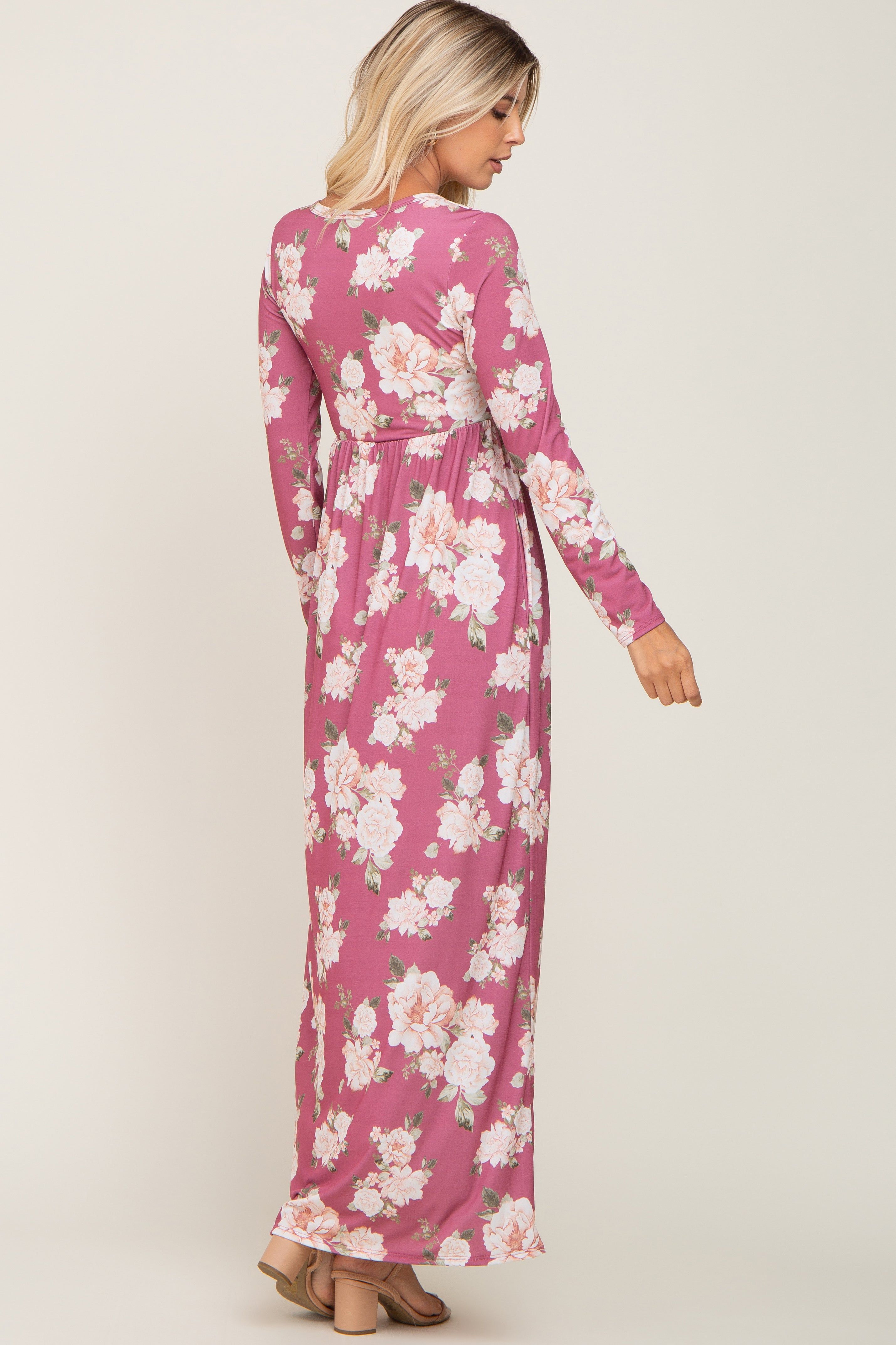Mauve Floral Button Front Maxi Dress sold by Pinkblush product image thumbnail 3