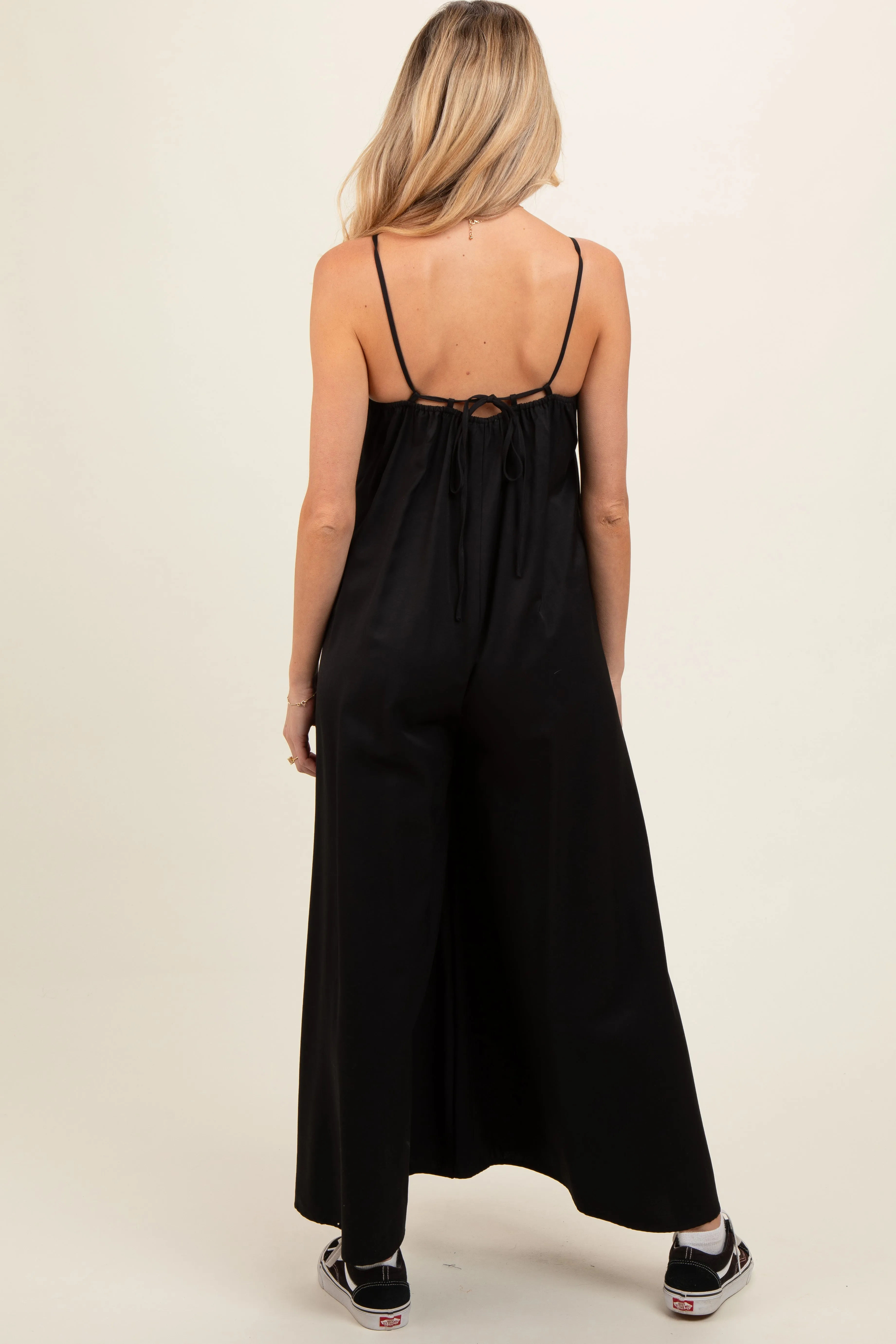 Black V-Neck Sleeveless Wide Leg Maternity Jumpsuit sold by Pinkblush product image thumbnail 2