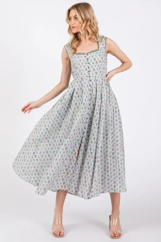 Light Blue Floral Button Front Sleeveless Maxi Dress sold by Pinkblush