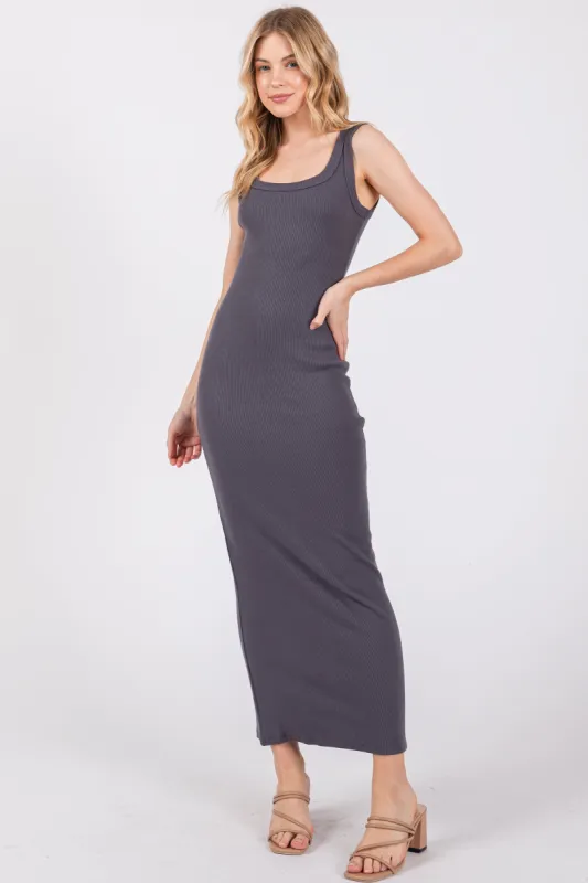 Charcoal Rib Knit Maxi Dress sold by Pinkblush