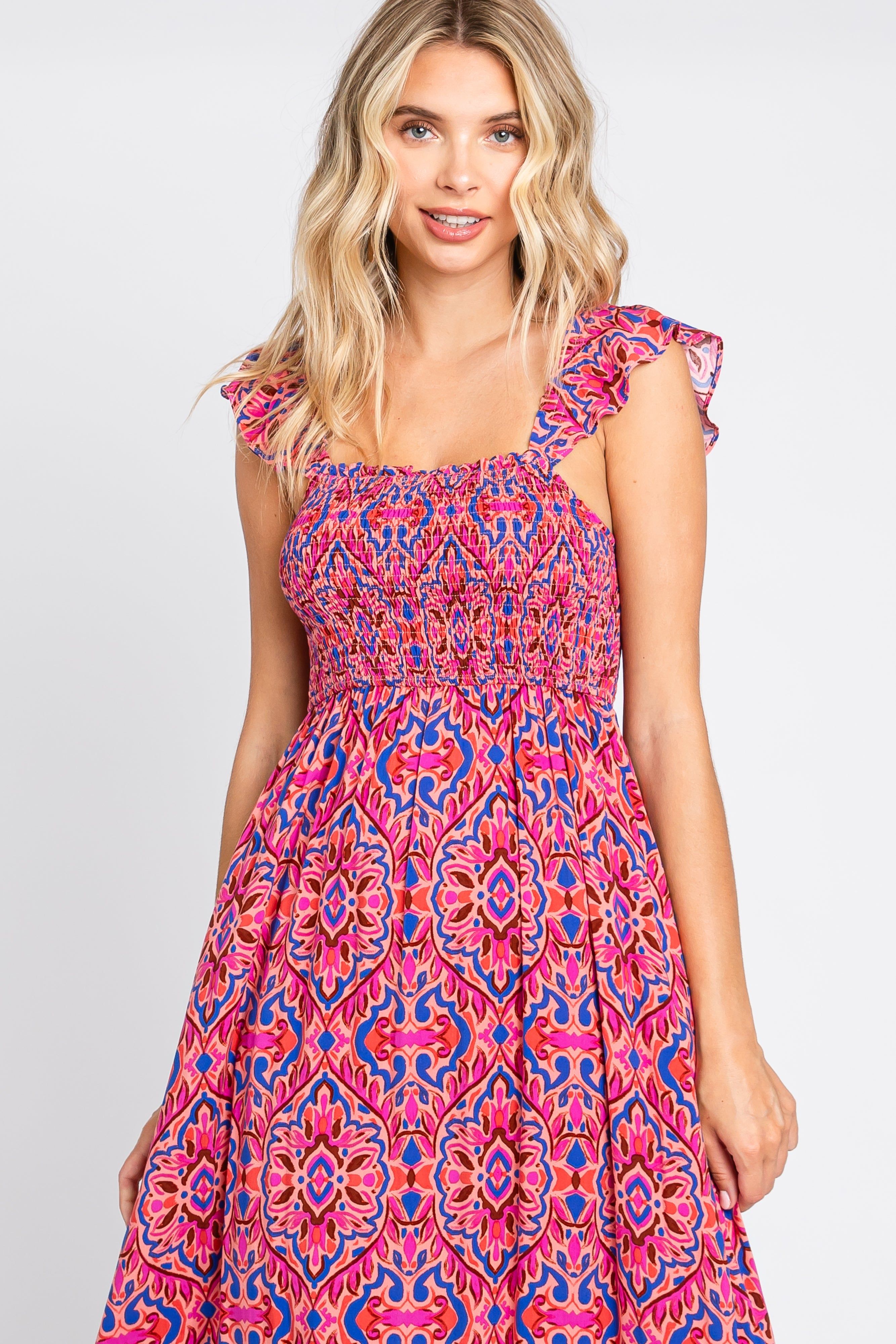Magenta Printed Smocked Maxi Dress sold by Pinkblush product image thumbnail 5