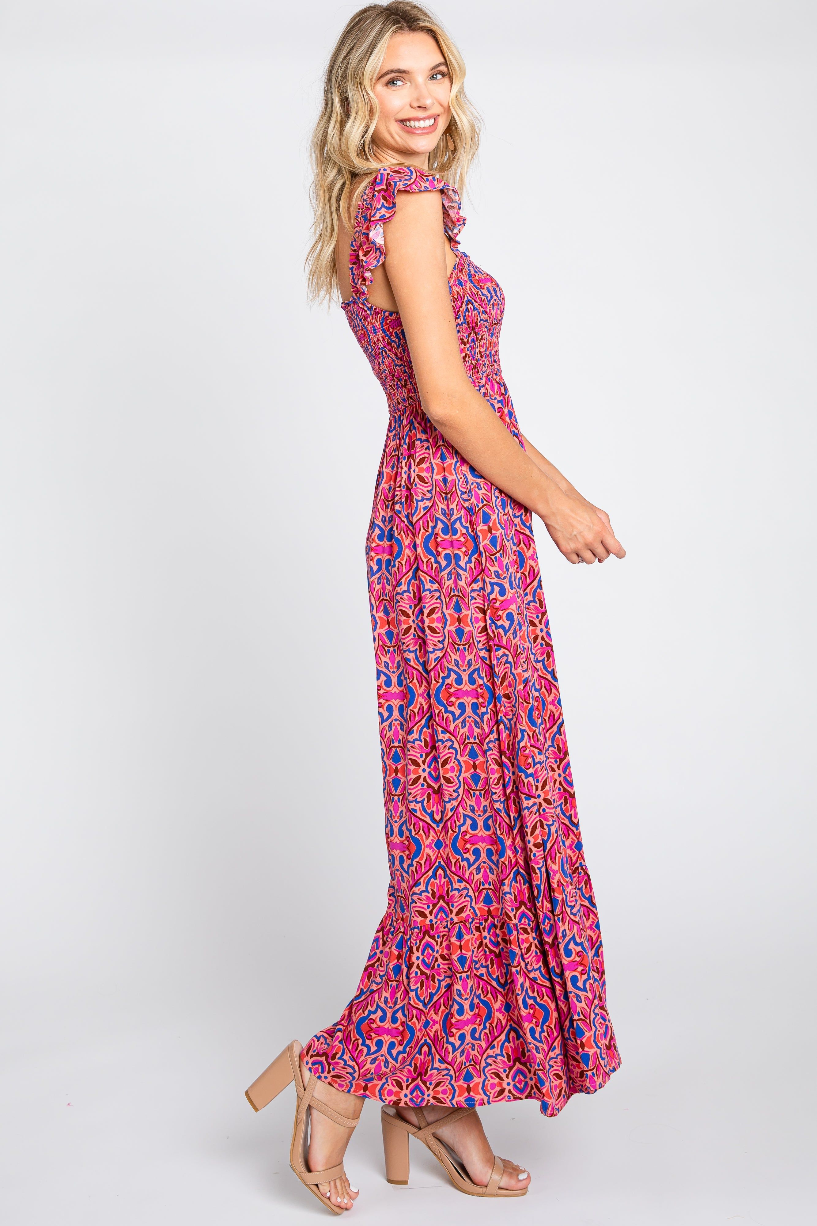 Magenta Printed Smocked Maxi Dress sold by Pinkblush product image thumbnail 2