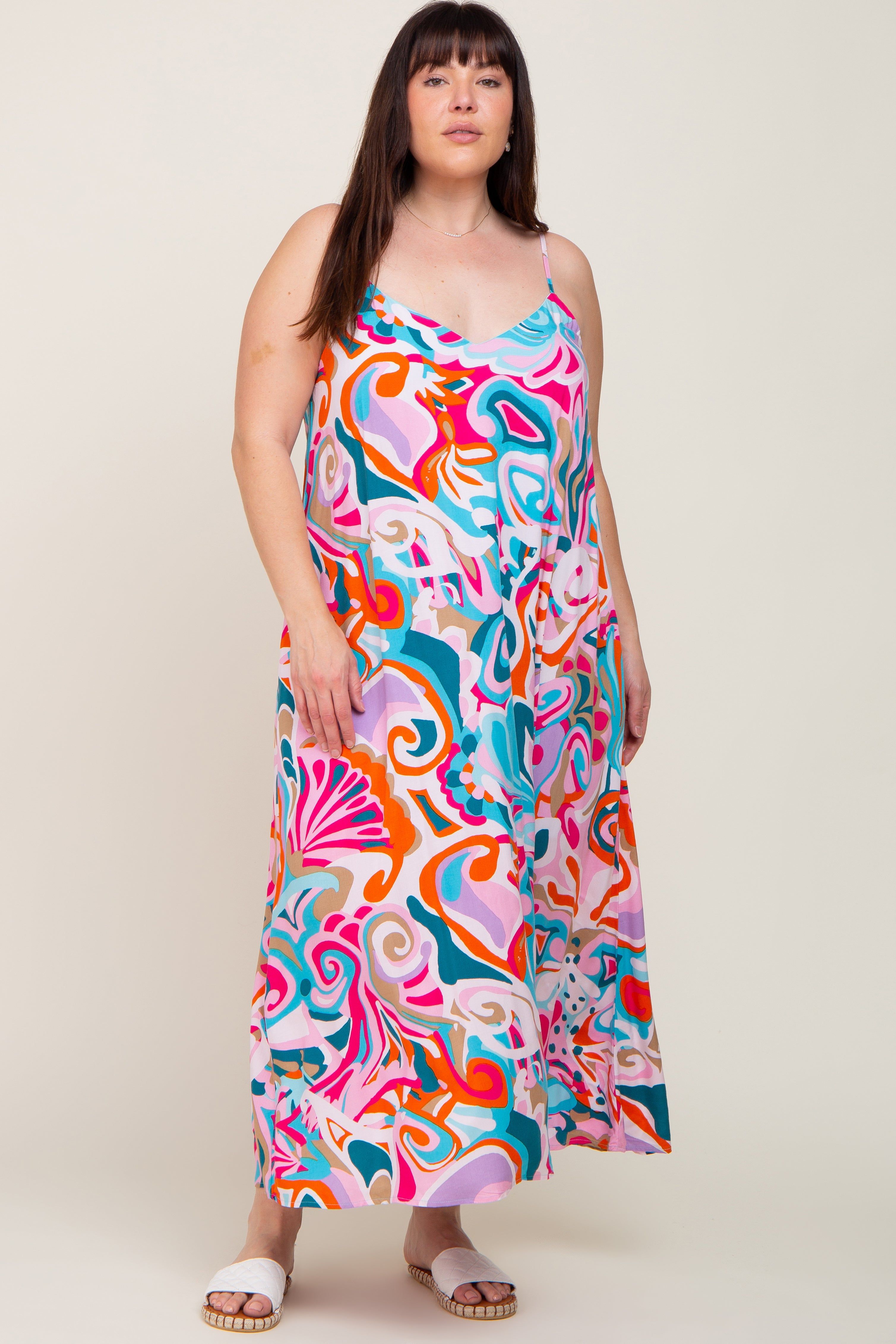 Multi-Color Sleeveless V-Neck Plus Maxi Dress sold by Pinkblush product image thumbnail 4