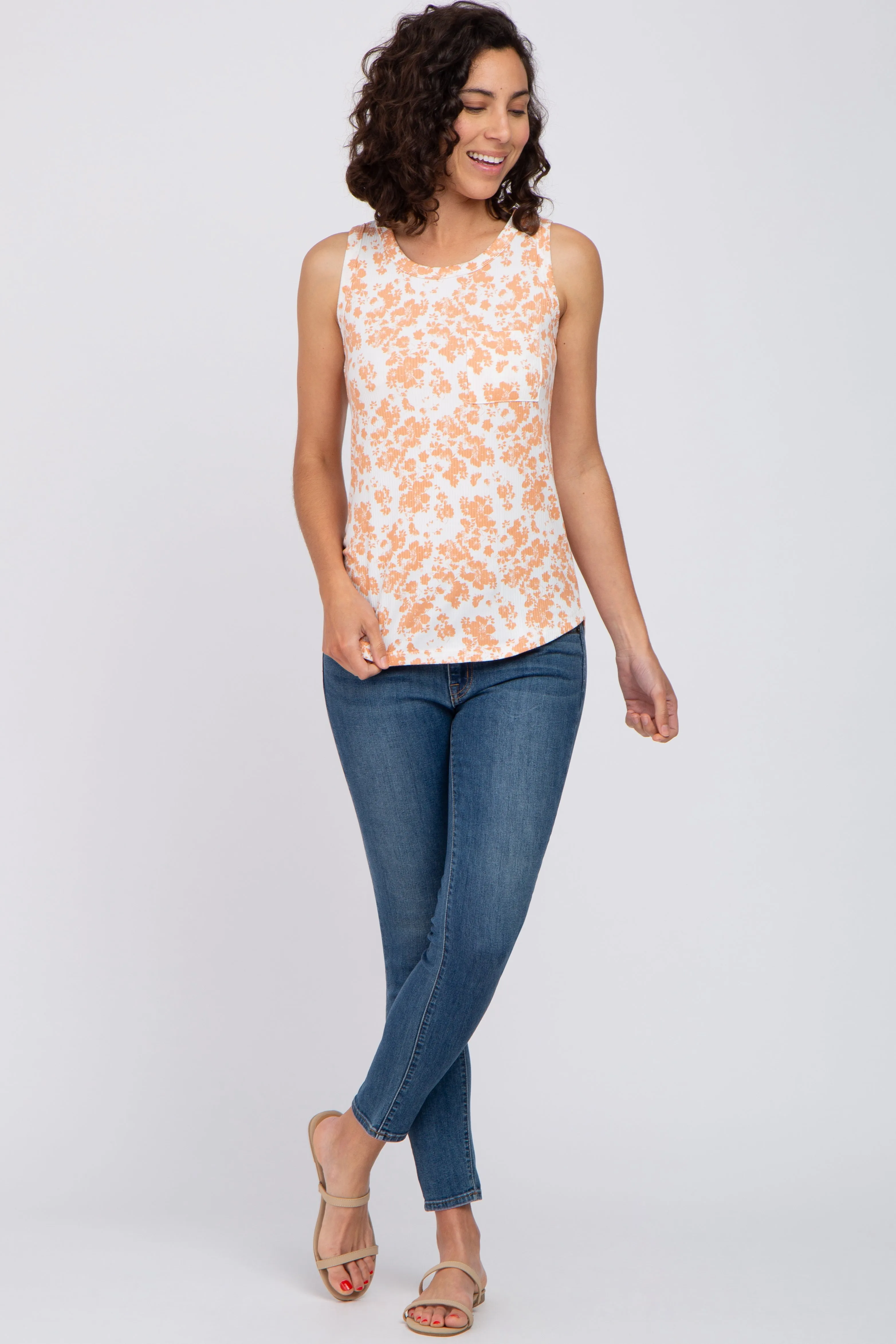 Ivory Peach Floral Ribbed Tank Top sold by Pinkblush product image thumbnail 5
