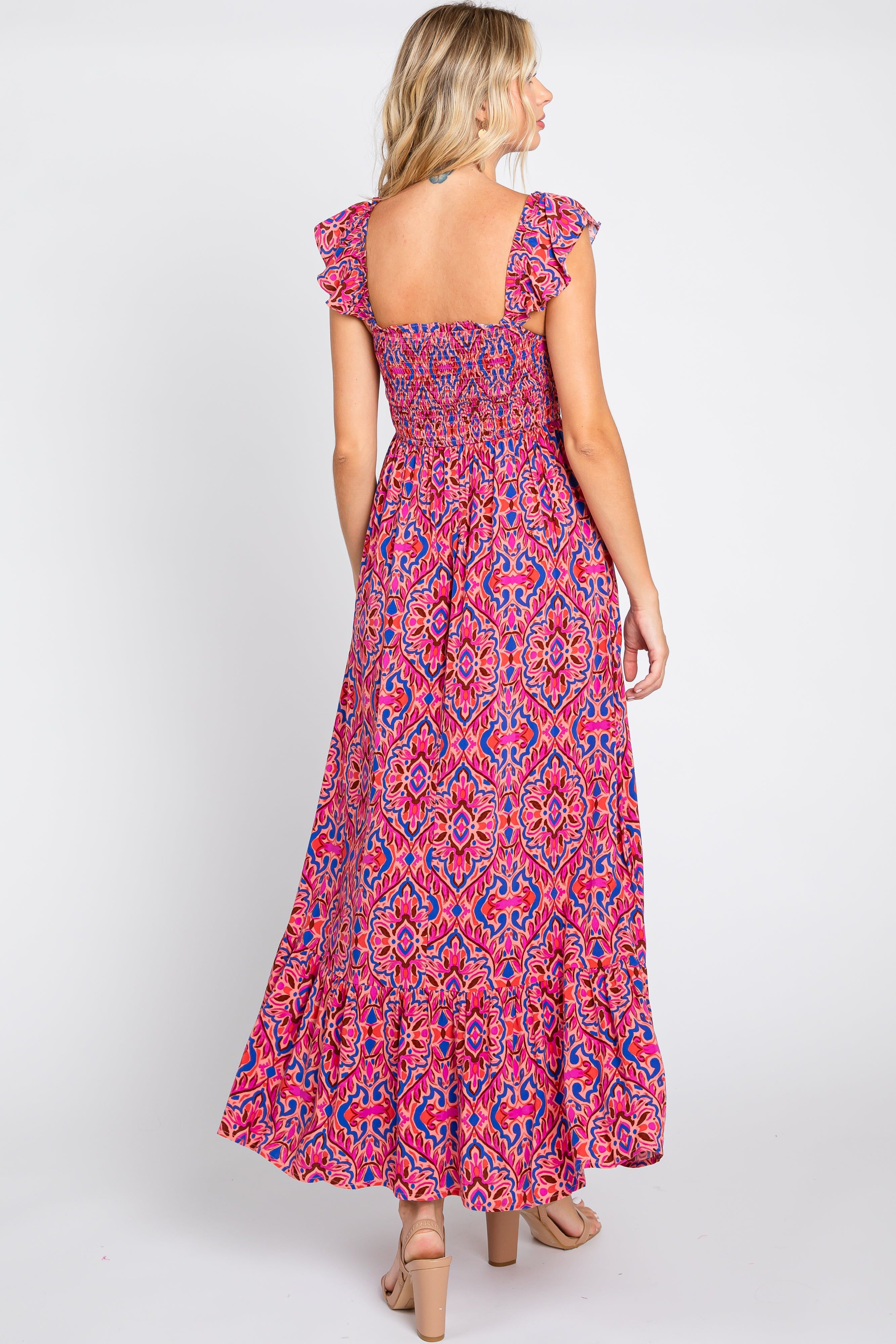 Magenta Printed Smocked Maxi Dress sold by Pinkblush product image thumbnail 3