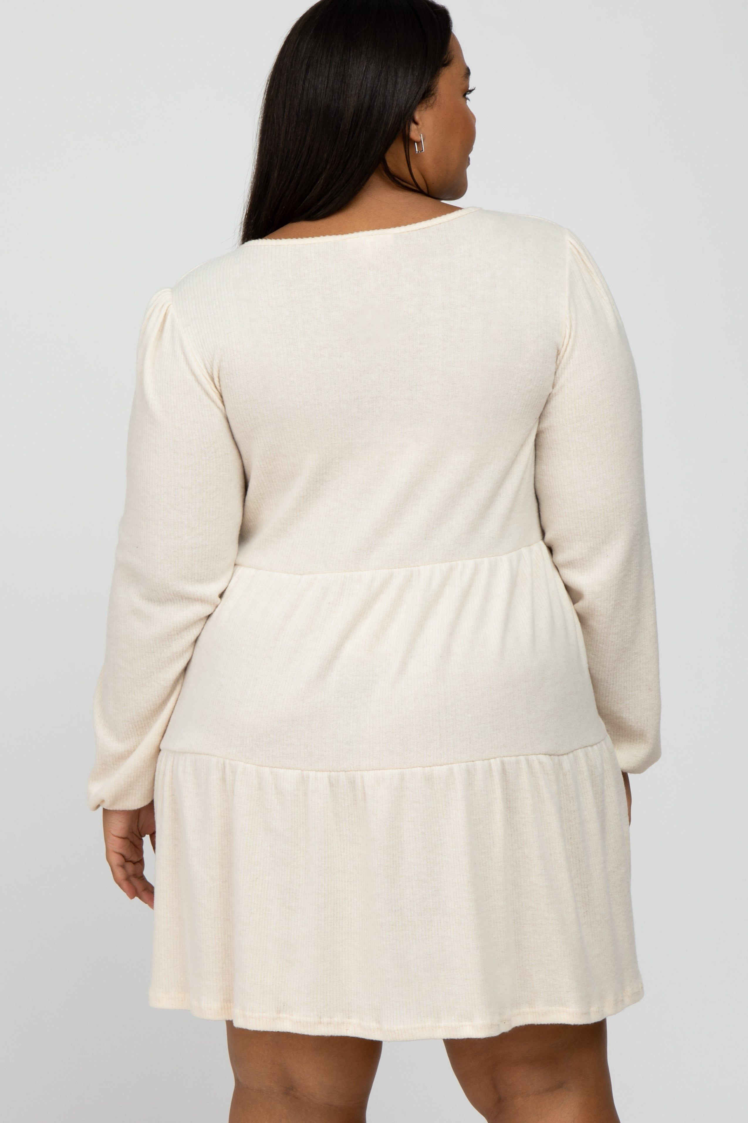 Cream Brushed Knit Tiered Maternity Plus Dress sold by Pinkblush product image thumbnail 2