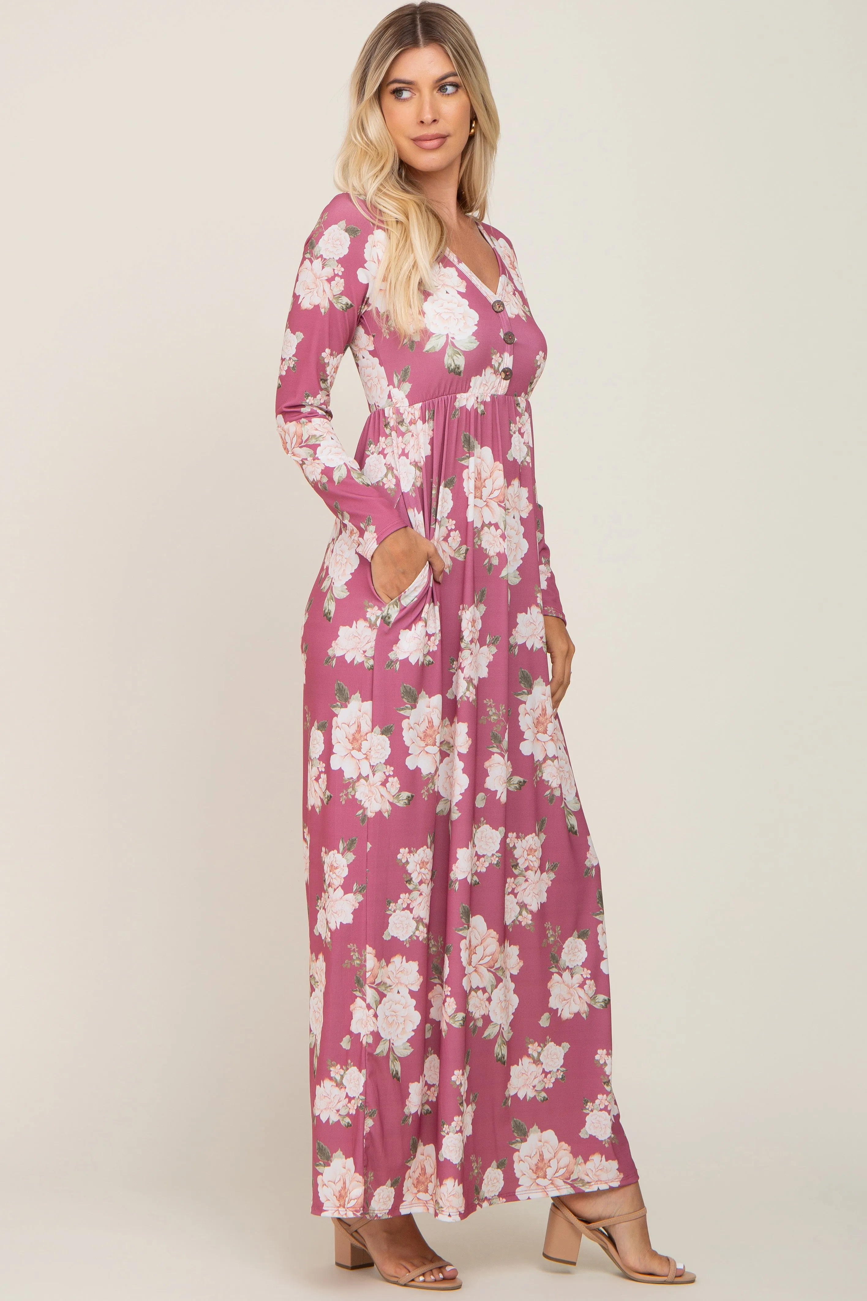 Mauve Floral Button Front Maxi Dress sold by Pinkblush product image thumbnail 2