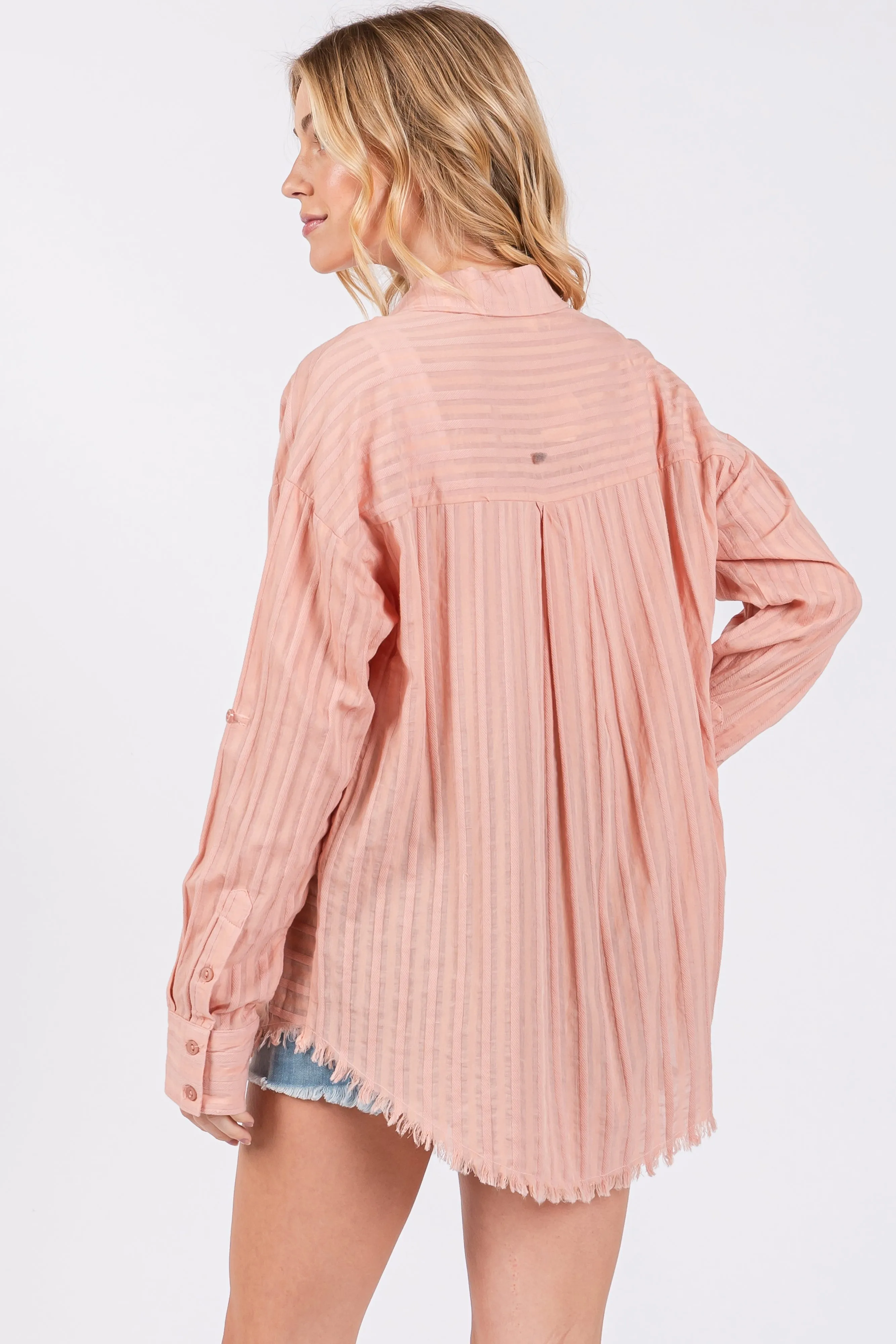 Mauve Striped Fringe Button Down Shirt sold by Pinkblush product image thumbnail 3