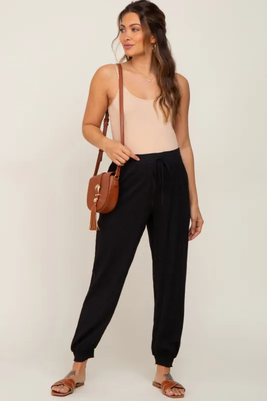 Black Drawstring Accent Maternity Joggers sold by Pinkblush