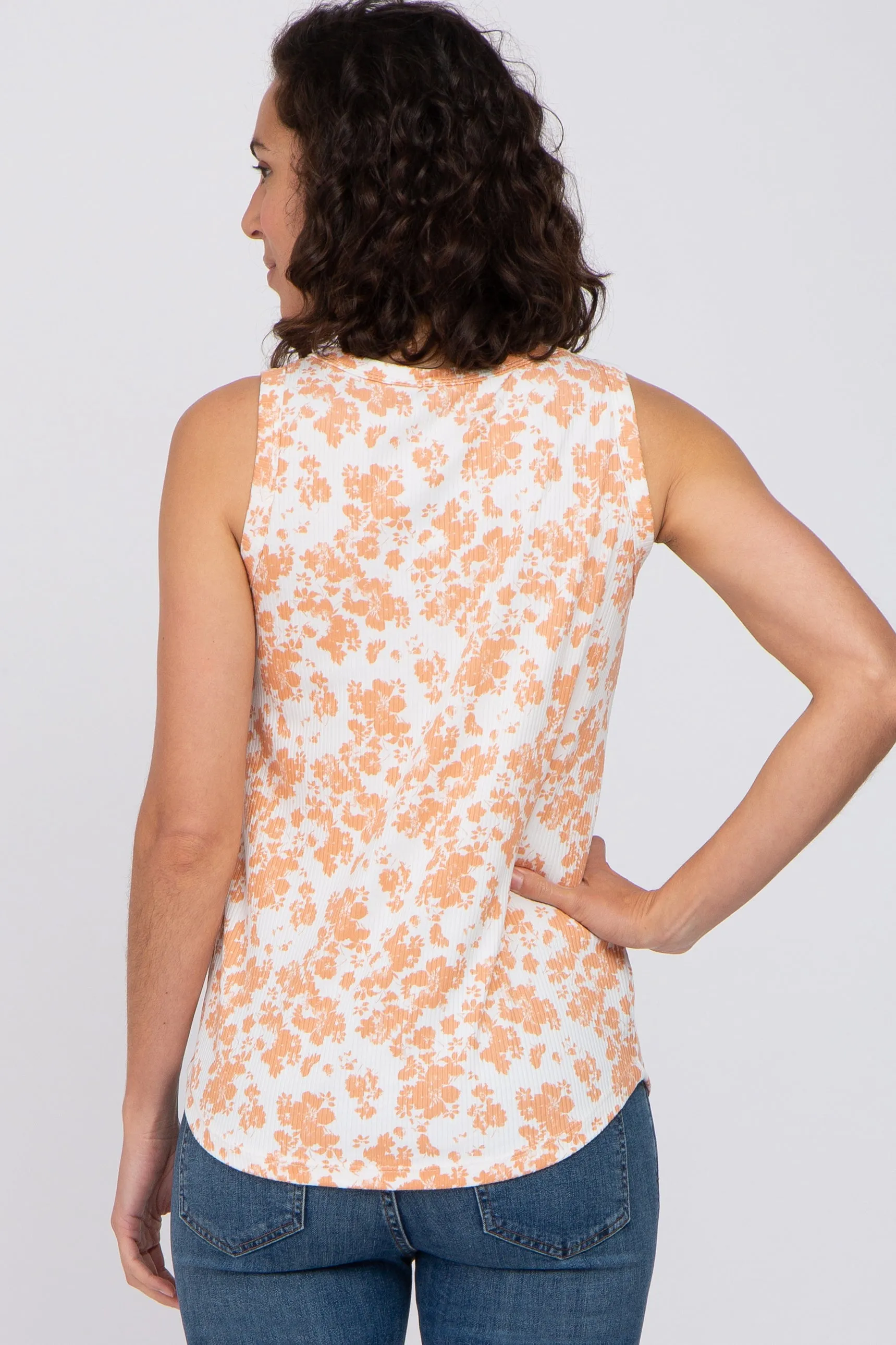 Ivory Peach Floral Ribbed Tank Top sold by Pinkblush product image thumbnail 3
